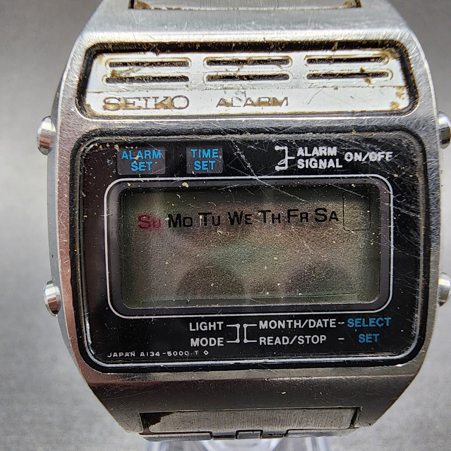 Seiko Digital Watch Men 34mm Digital Steel Alarm A134-5009 Rectangle PARTS