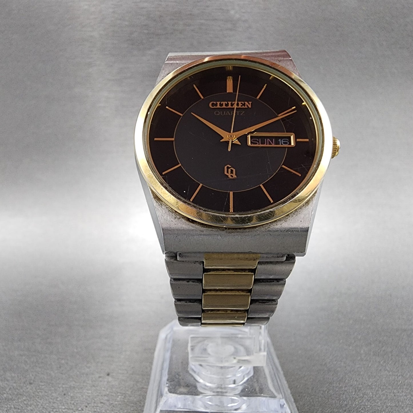 Citizen CQ Watch Men 34mm Black Dial Two Tone Daydate Round 6101-T15588 New Batt