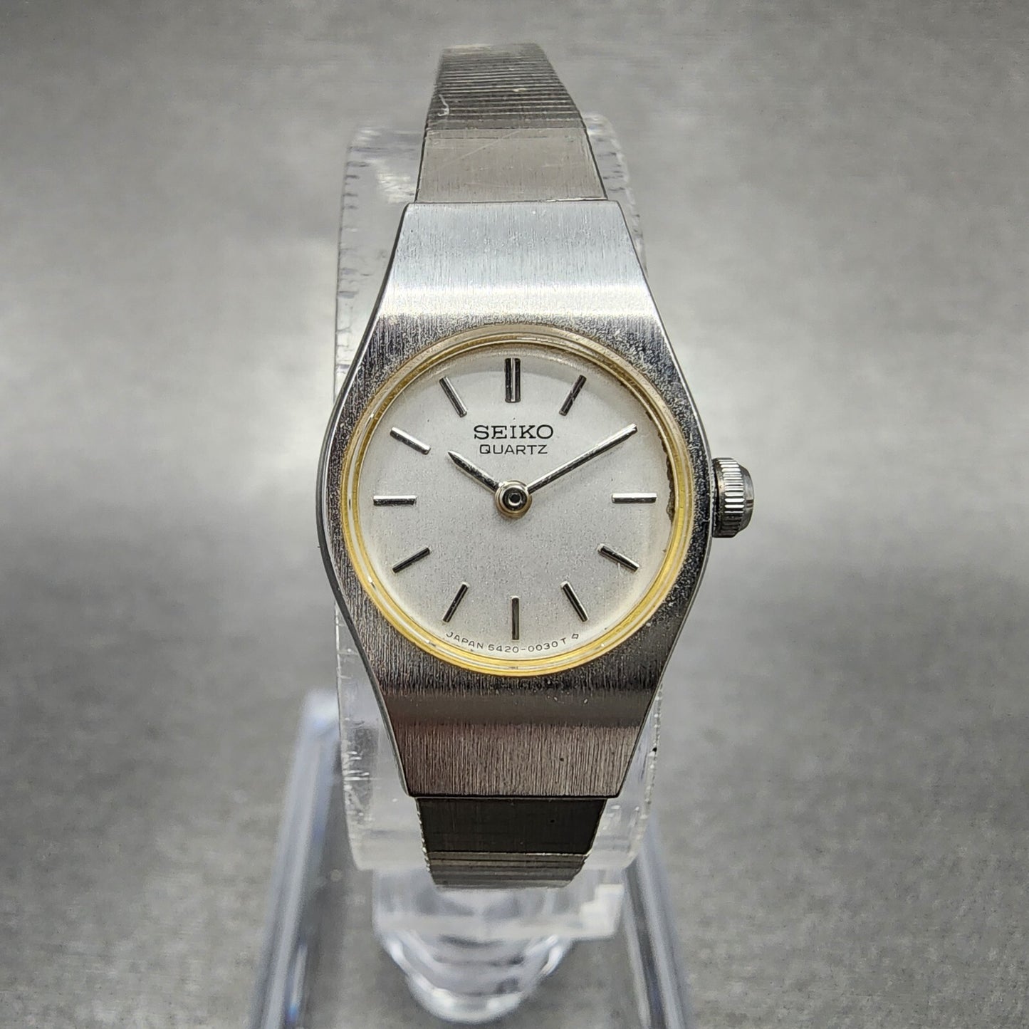 Seiko Watch Women 16mm White Dial Silver Tone Round 5420-0029 New Battery VTG