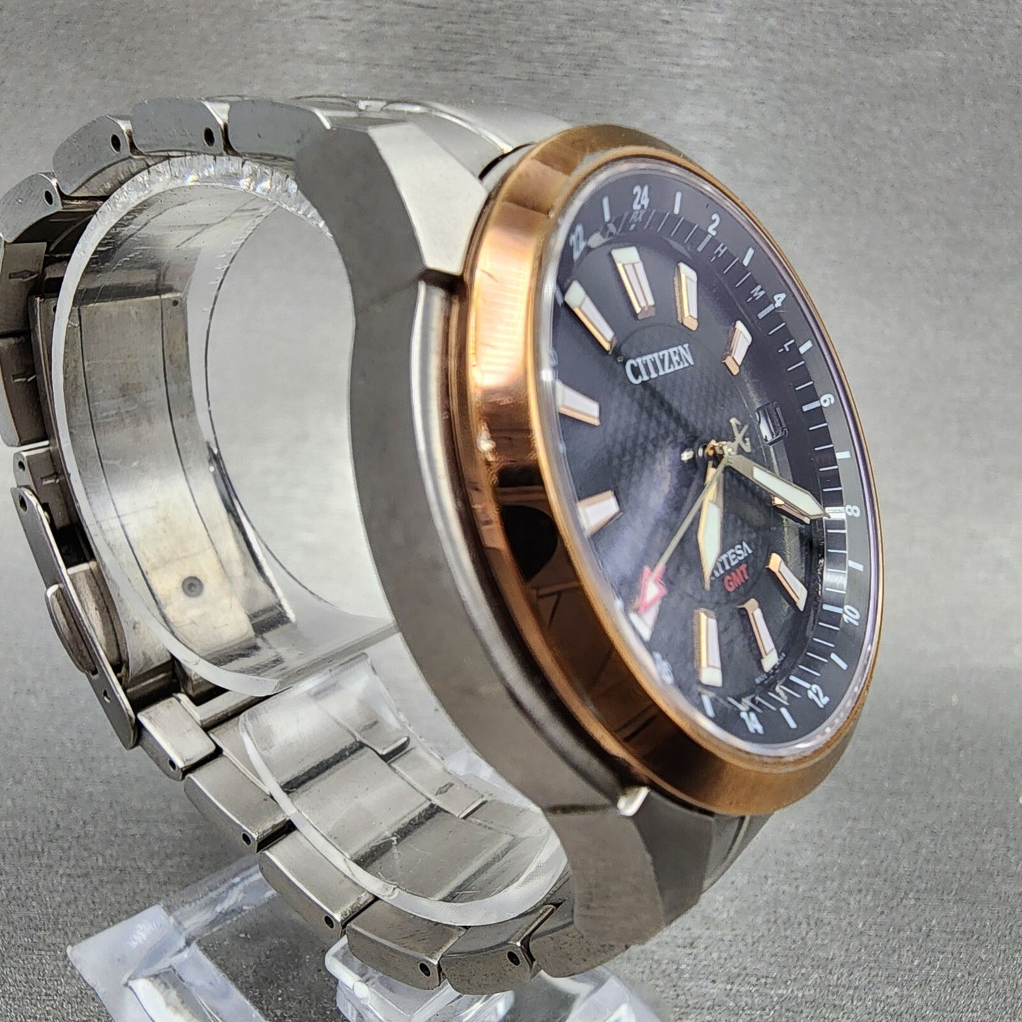 Citizen Eco-Drive Attesa GMT Watch Men 40mm Black Dial Titanium Date Round Runs