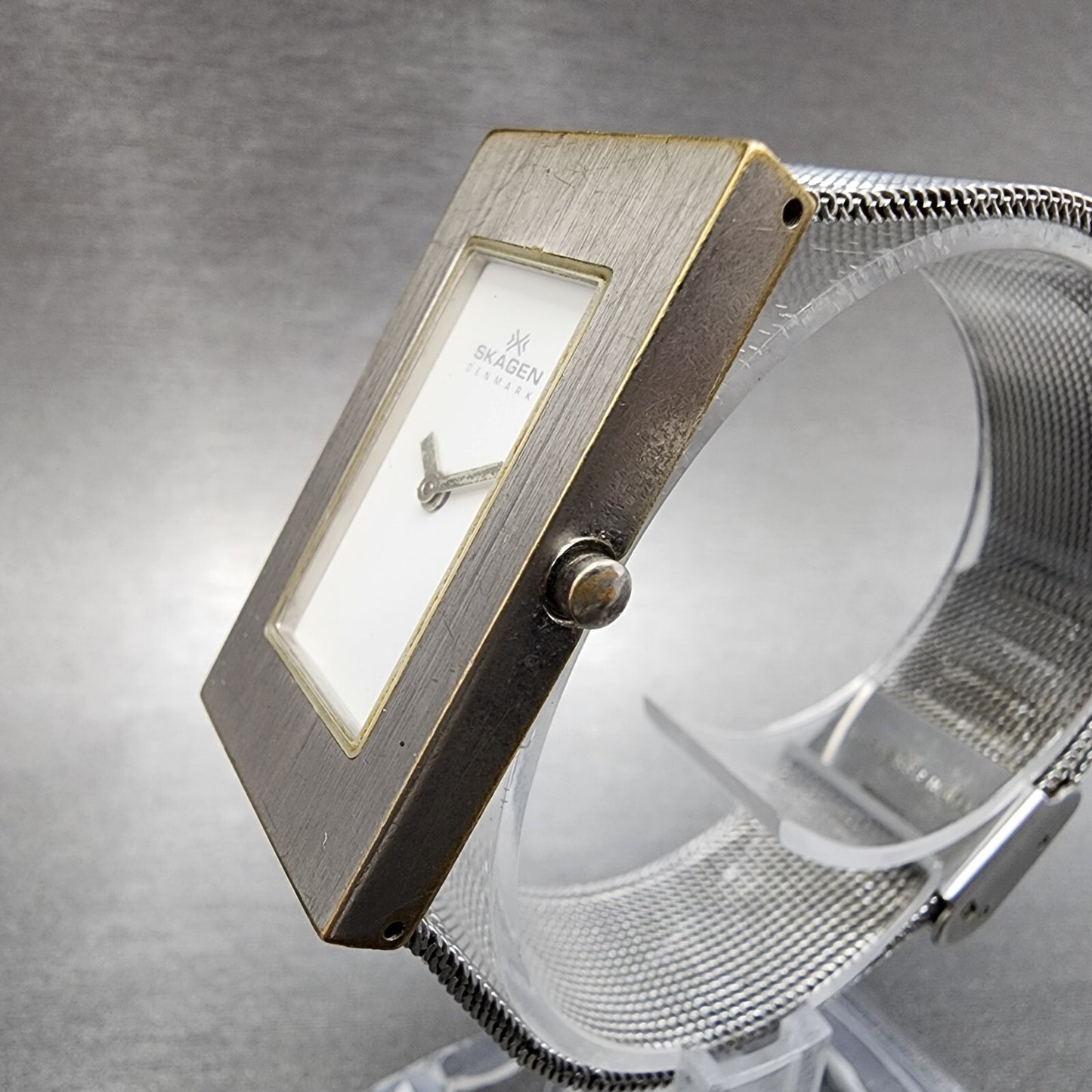 Skagen Tank Watch Women 22mm White Dial Stainless Steel Rectangle New Battery