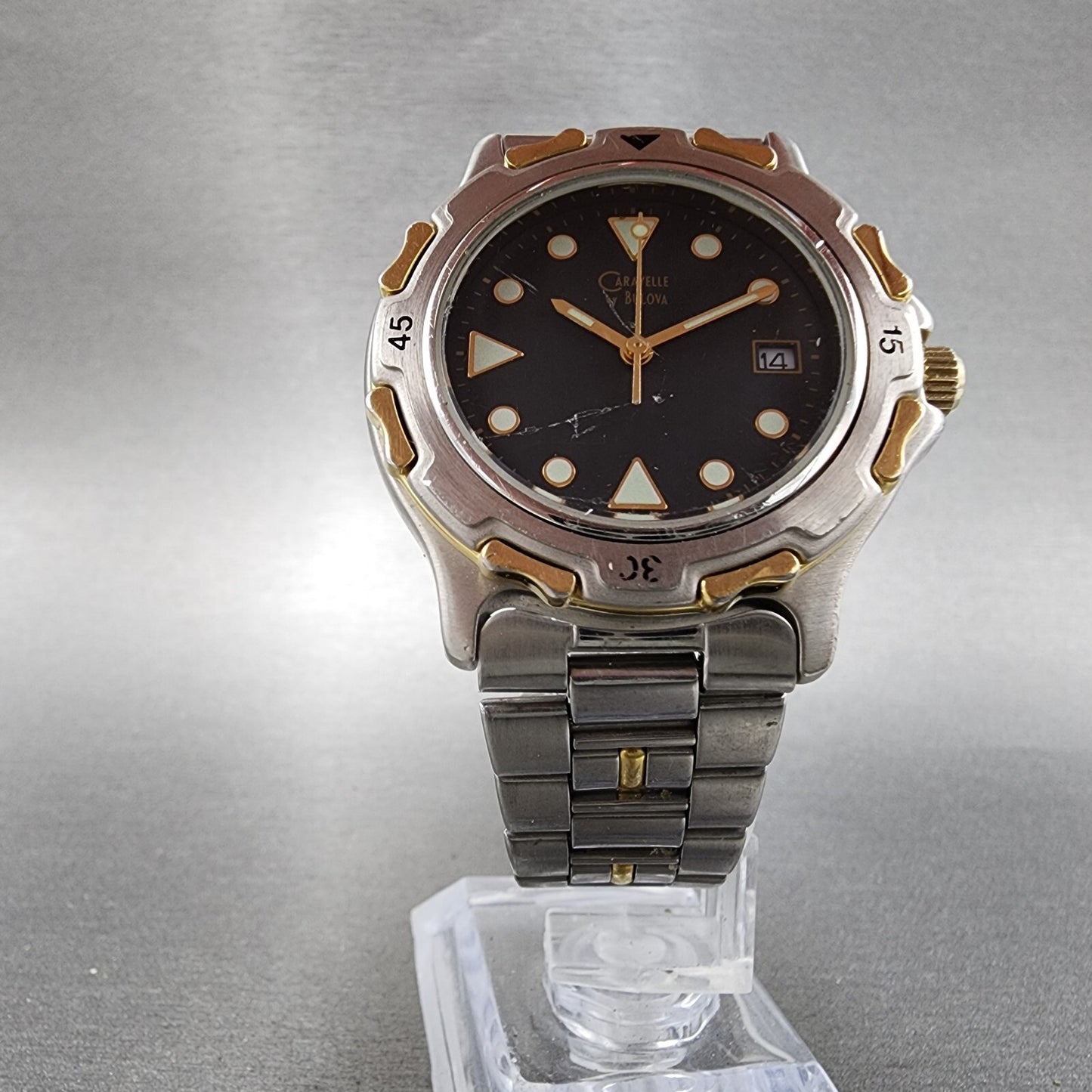 Bulova Caravelle Watch Men 37mm Black Dial Two Tone Date 40b58 New Battery