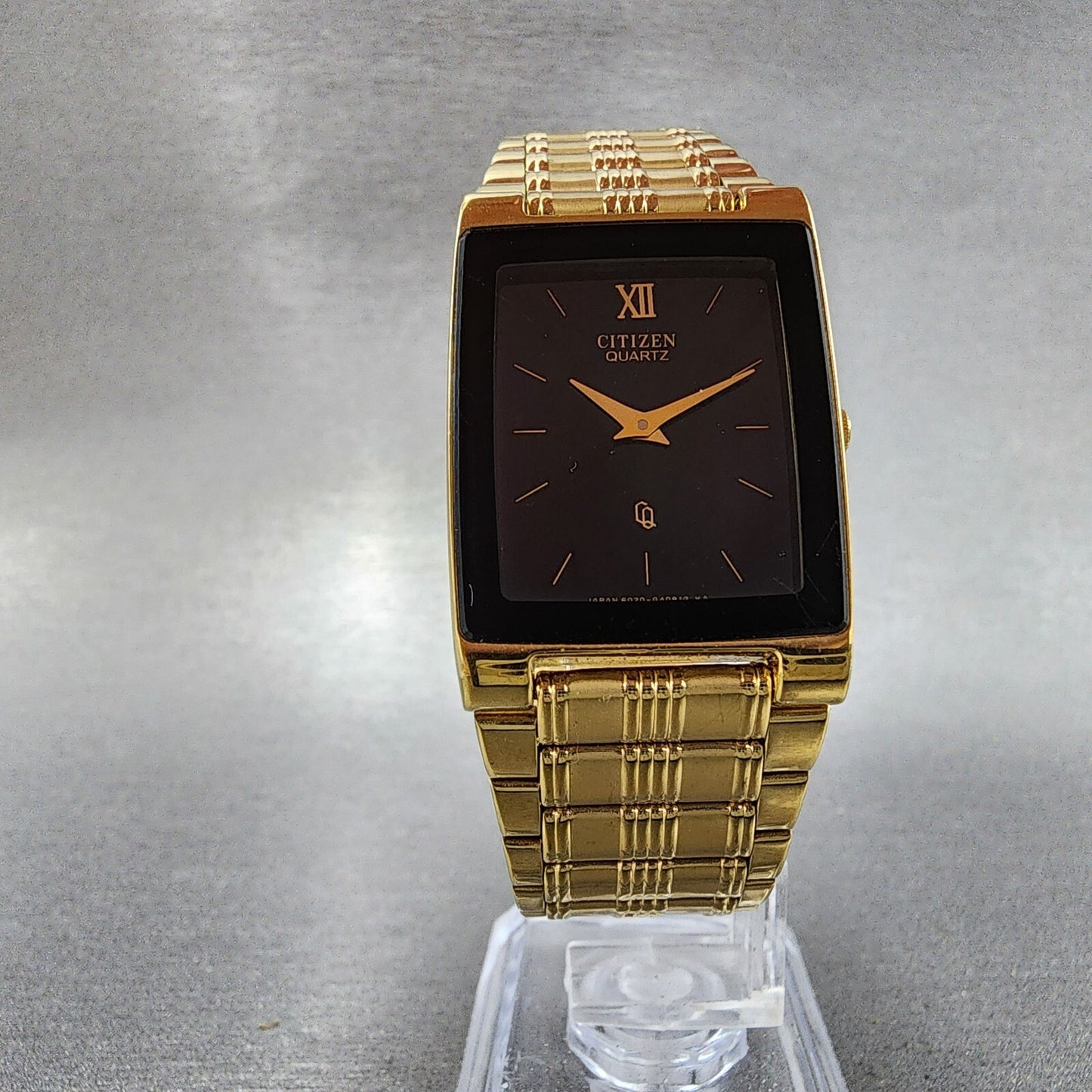 Citizen CQ Tank Watch Men 25mm Black Dial Gold Tone 1022-H14231 New Battery