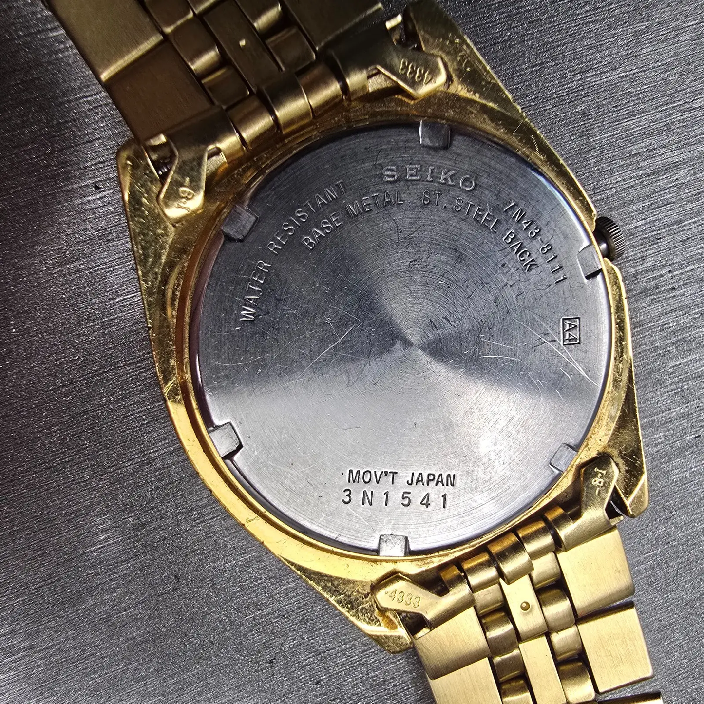 Seiko President Watch Men 36mm Black Dial Gold Tone Daydate 7N43-8111 NewBattery10