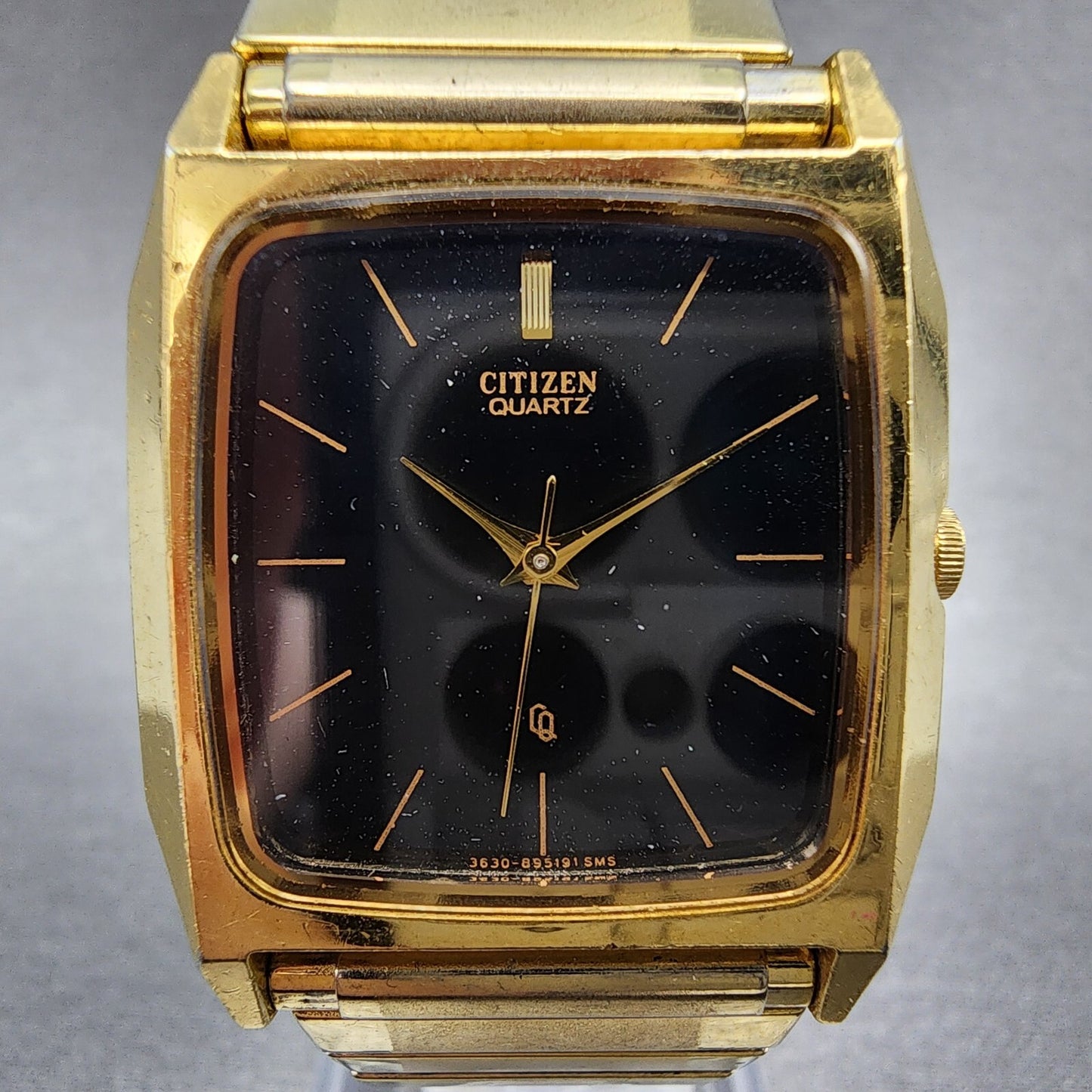 Citizen CQ Tank Watch Men 29mm Black Gold Tone Rectangle 3630-890175 PARTS