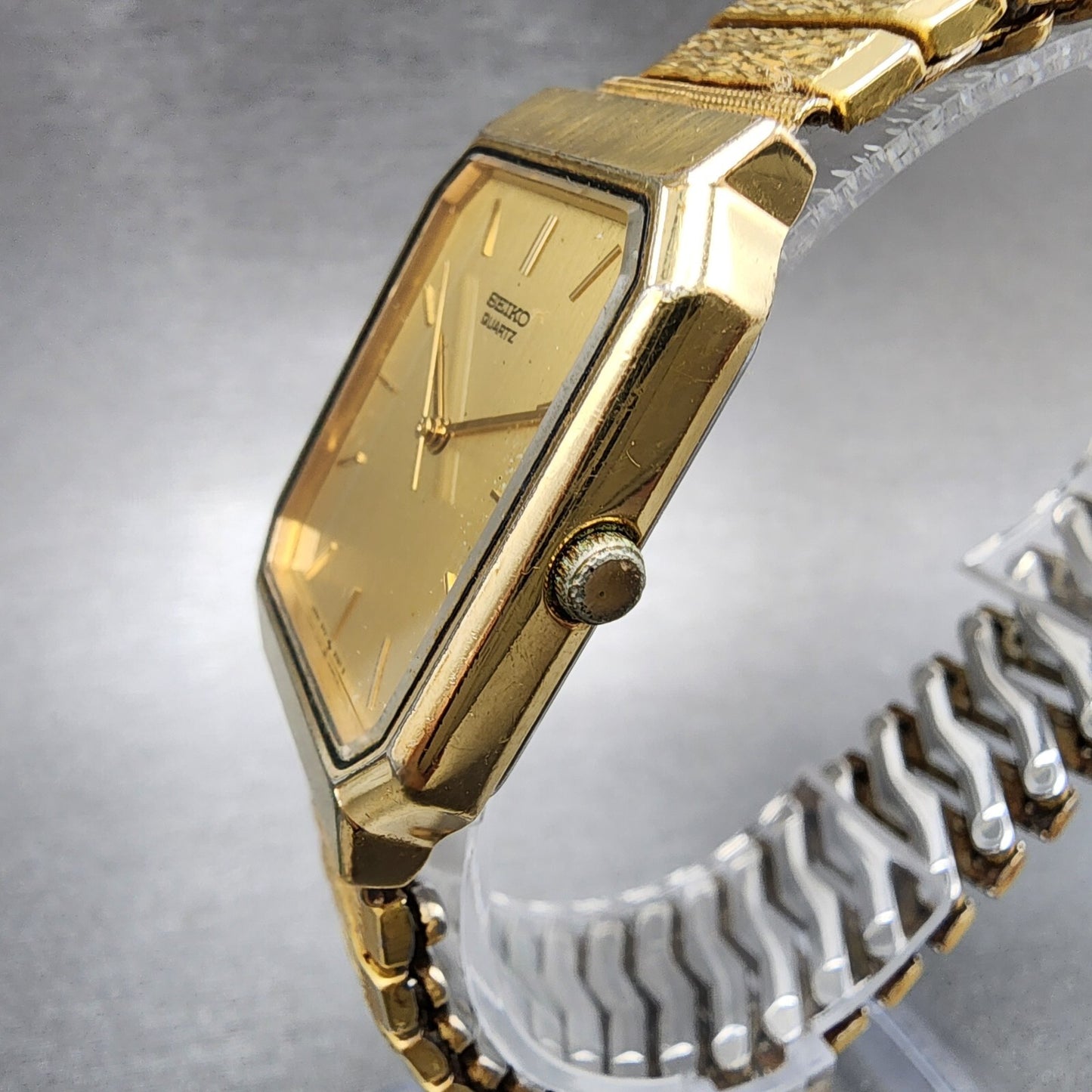 Seiko Tank Watch Men 26mm Champagne Dial Gold Tone 5p31-5040 New Battery