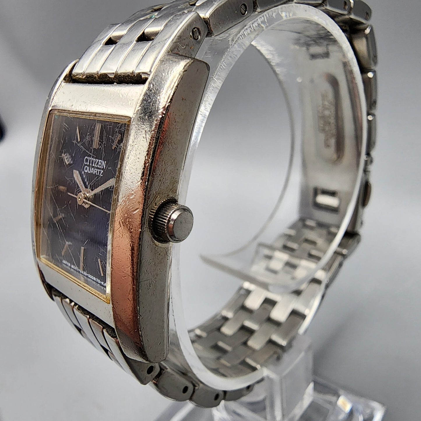 Citizen Tank Watch Women 21mm Blue Dial Silver Tone Rectangle New Battery