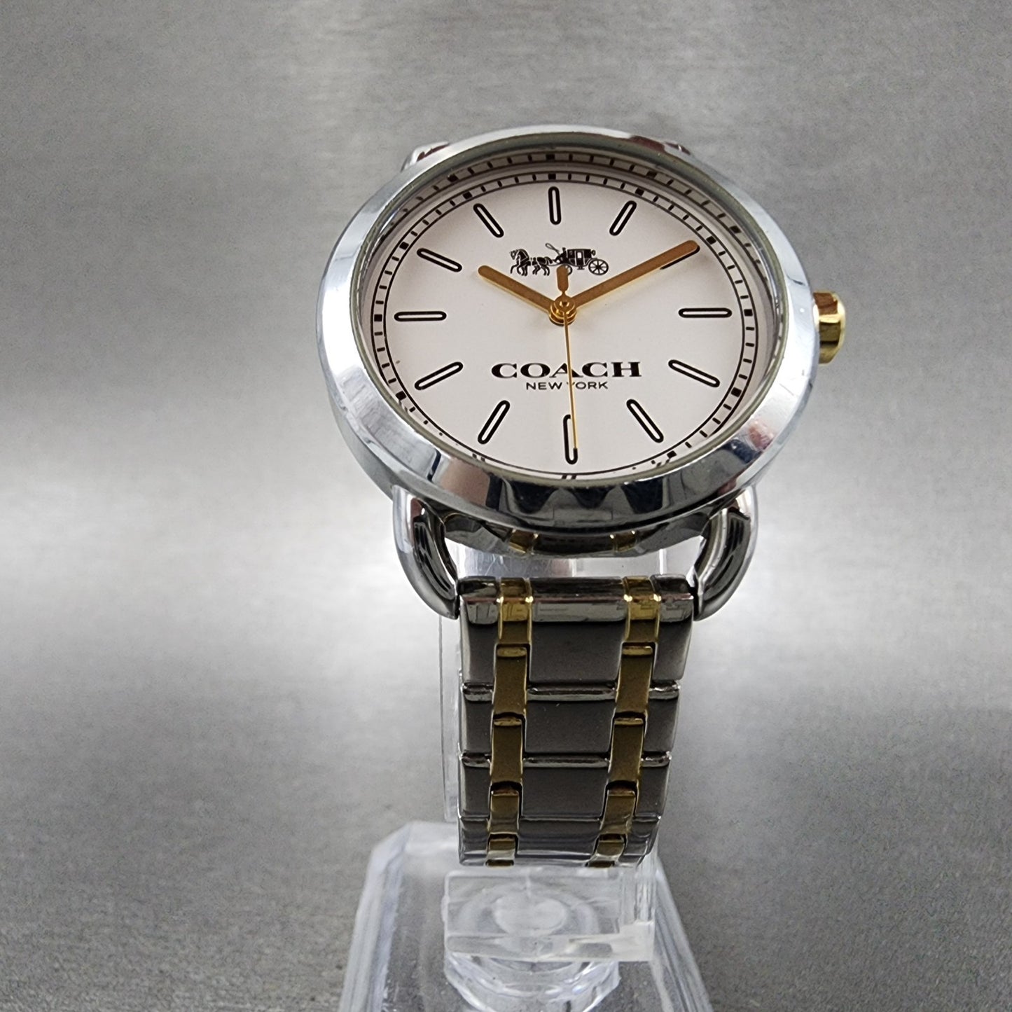 Coach Lex Watch Women 32mm White Dial Two Tone Round W6050 New Battery