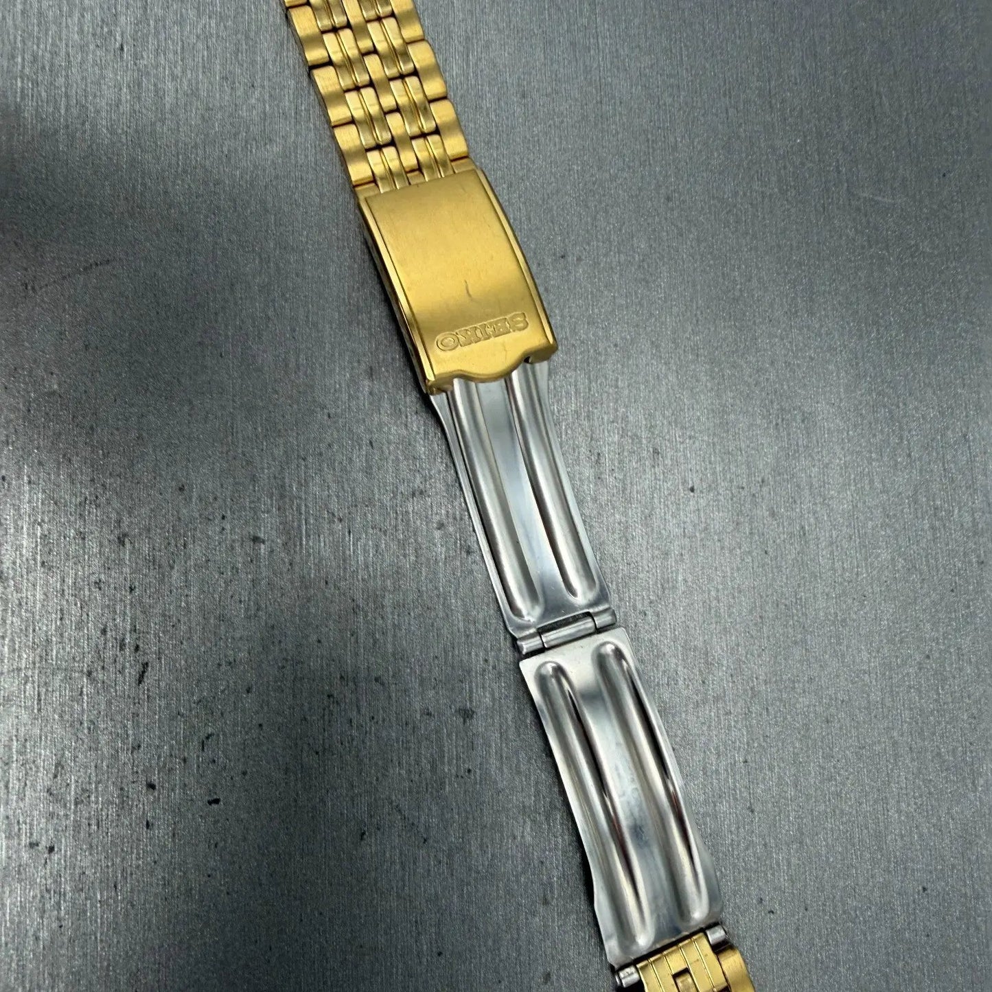 Seiko Bracelet 21mm Stainless Steel Gold Tone Tri Folding Clasp Vintage Japan G815