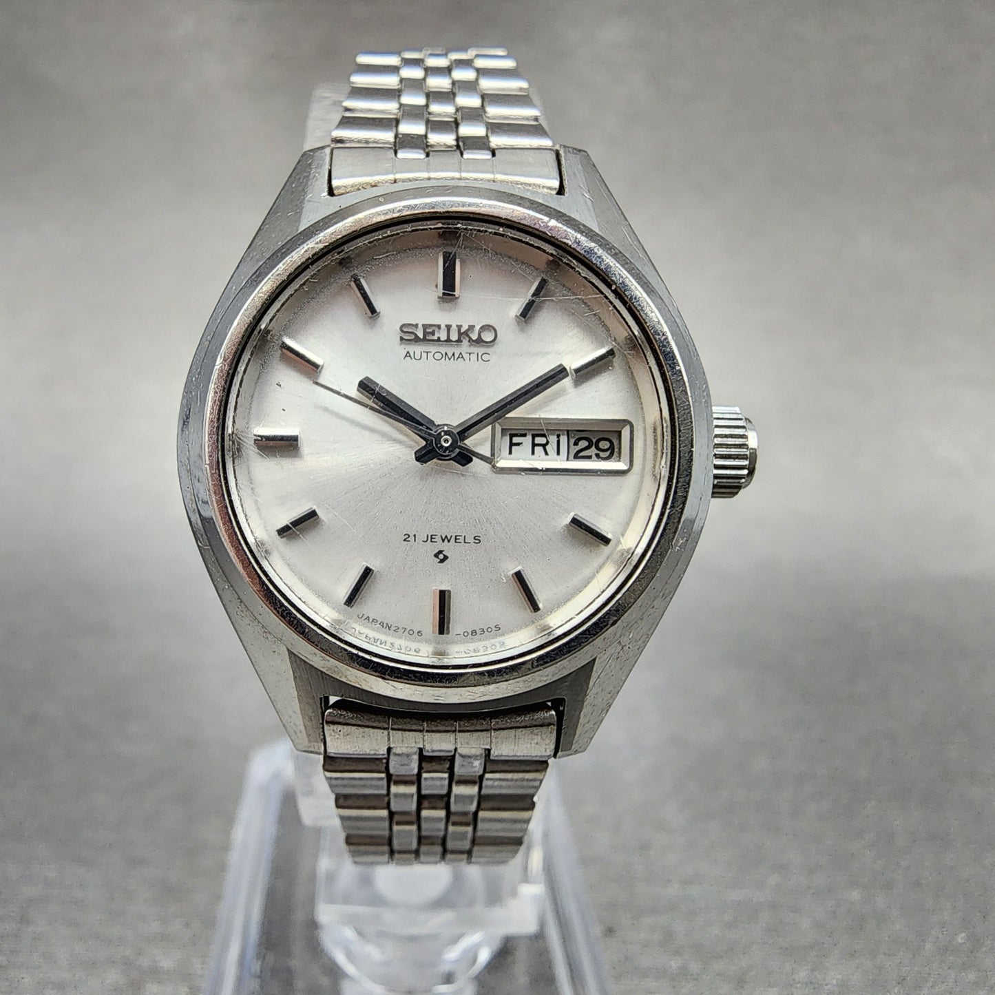 Seiko Automatic Watch Women 24mm Silver Dial Silver Tone Daydate 2706-0290 Runs