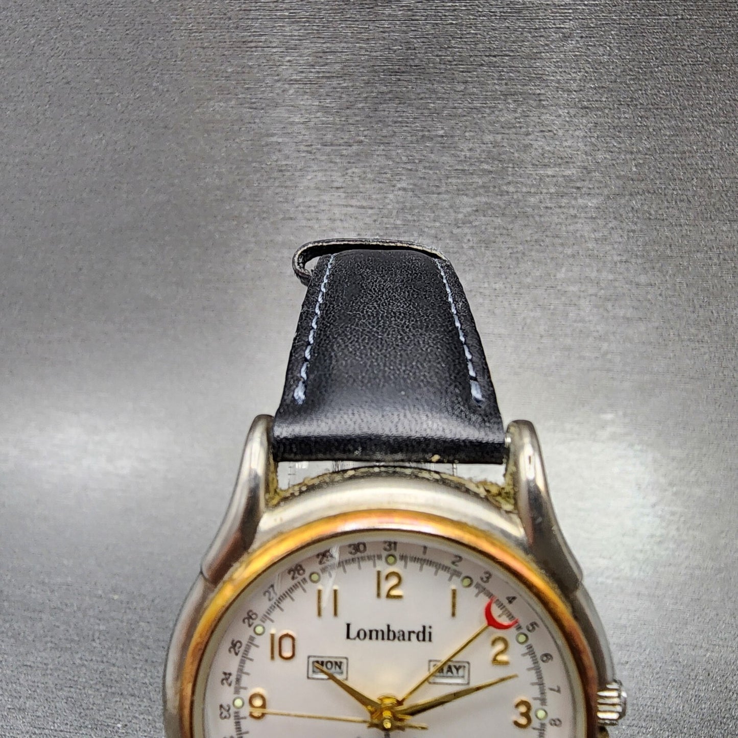 Lombardi Triple Calendar Moonphase Watch Men 35mm White Dial Two Tone New Batt