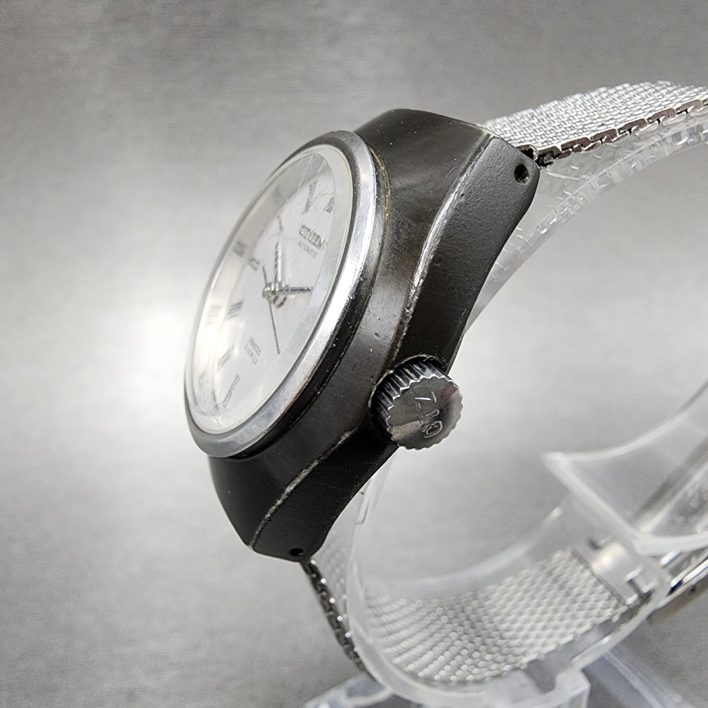 Citizen Automatic 28800 Watch Women 29mm Silver Dial Black Tone 4-691164k Runs