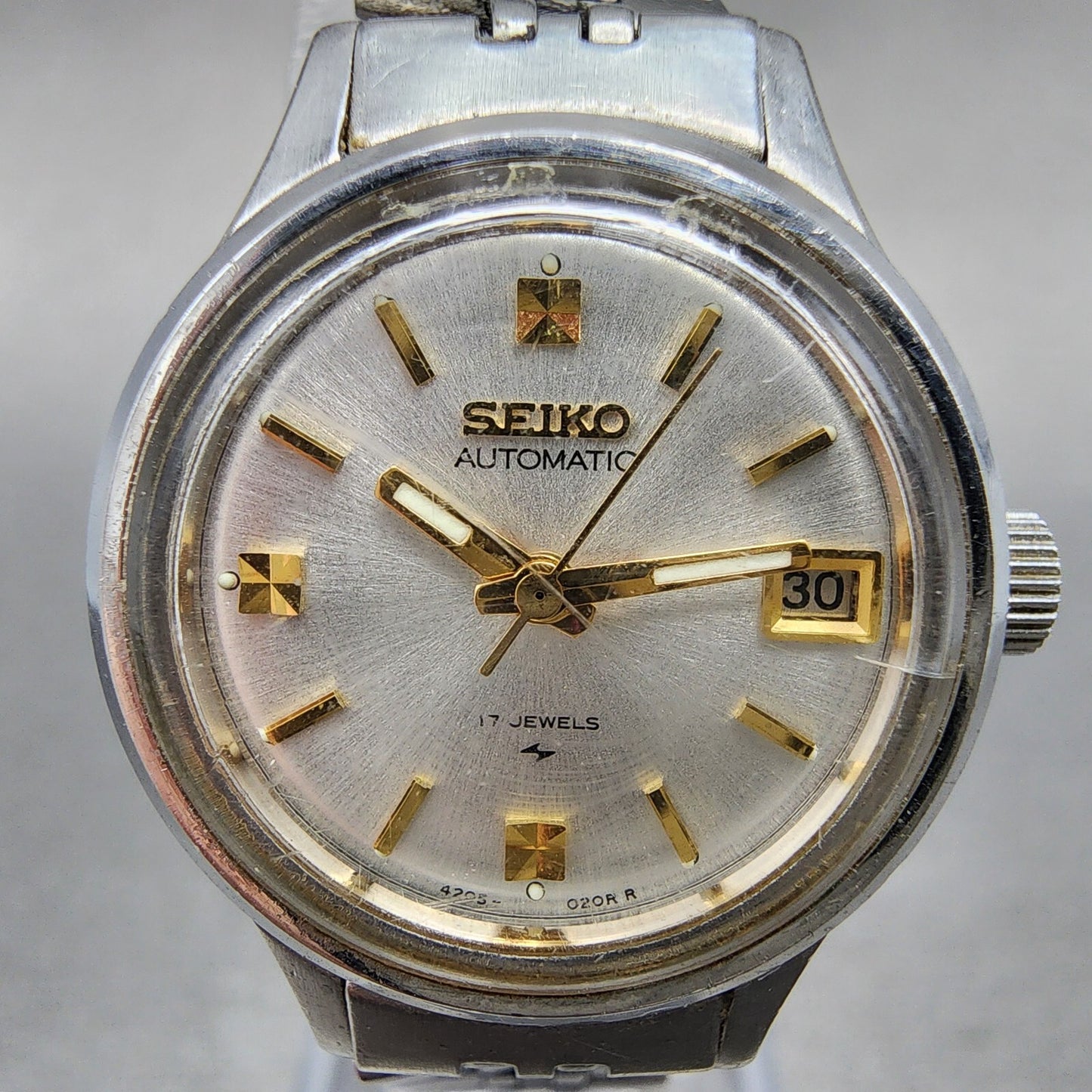 Seiko Automatic Watch Women 23mm Silver Dial Silver Tone Date 4205-0160 Runs