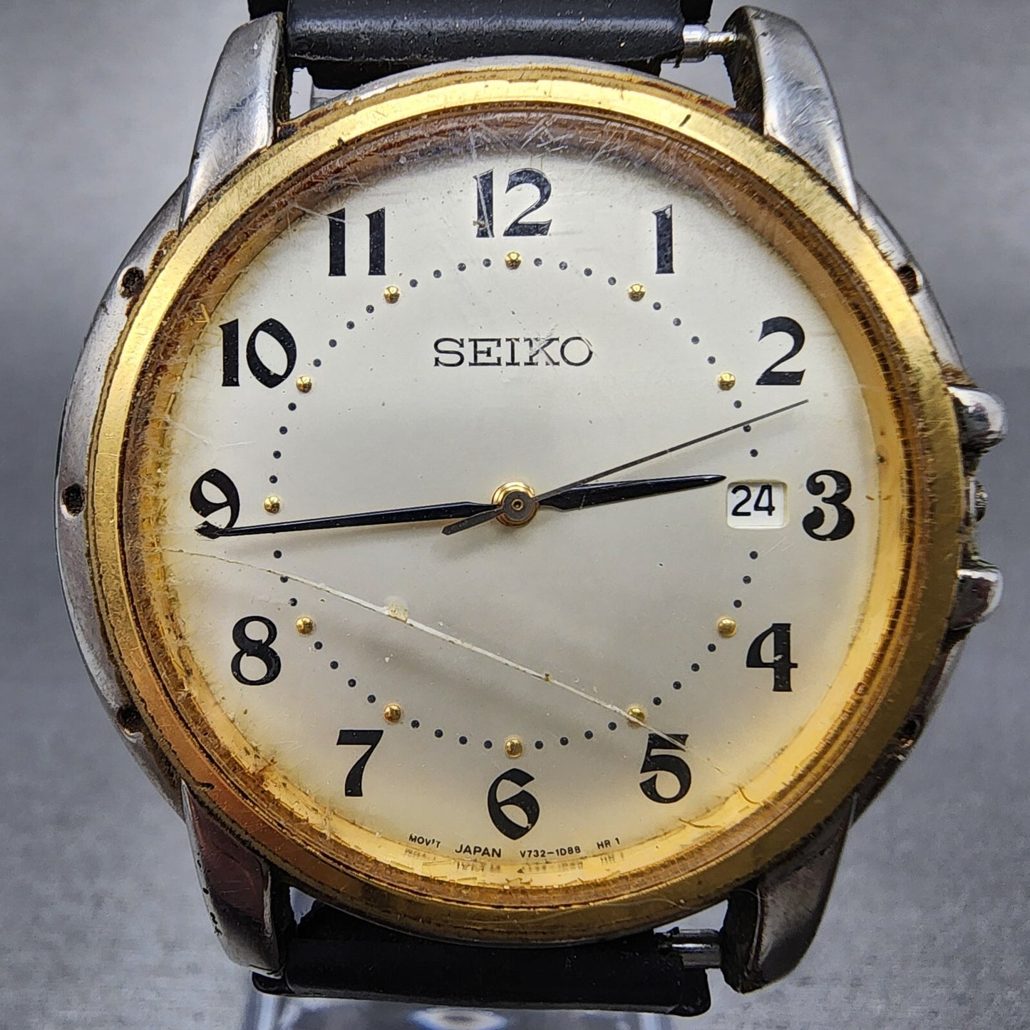 Seiko Watch Men 36mm Champagne Dial Two Tone Date Round V732-0P79 PARTS