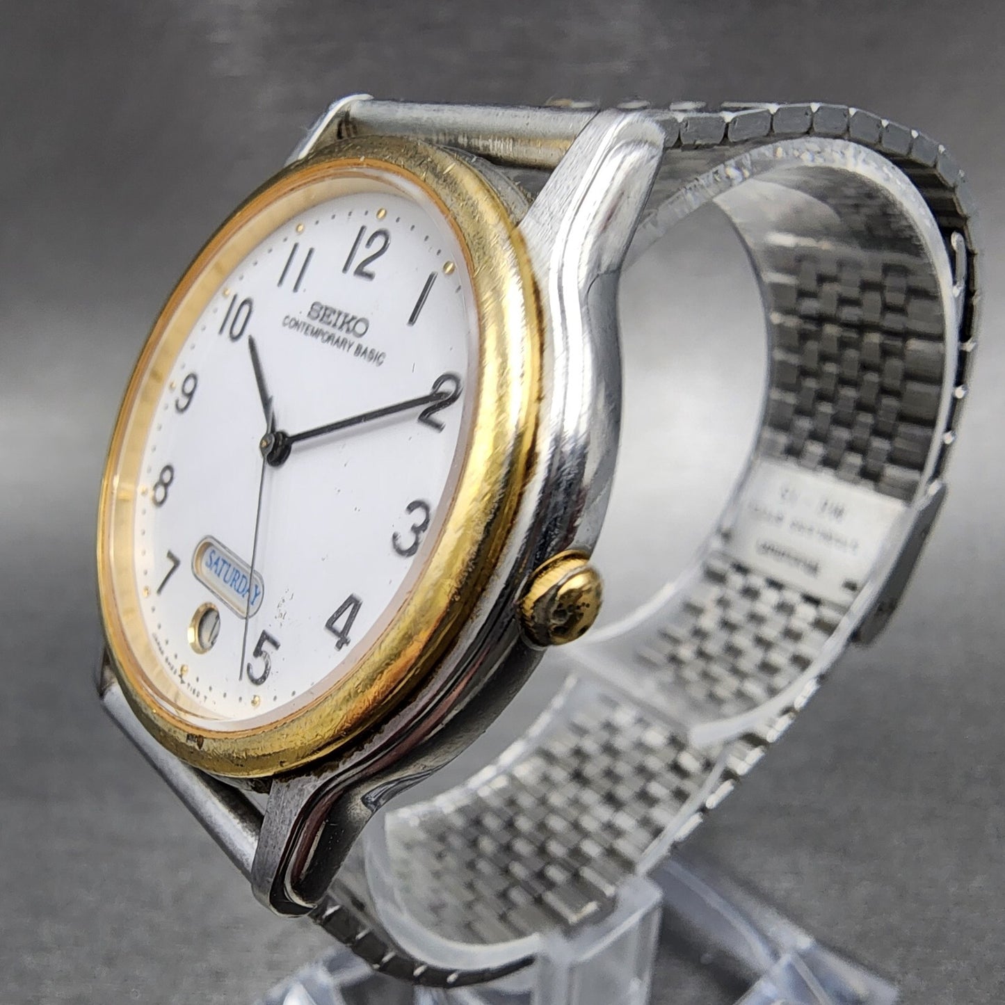Seiko Watch Men 34mm White Dial Two Tone Daydate Round 5h23-7090 New Battery