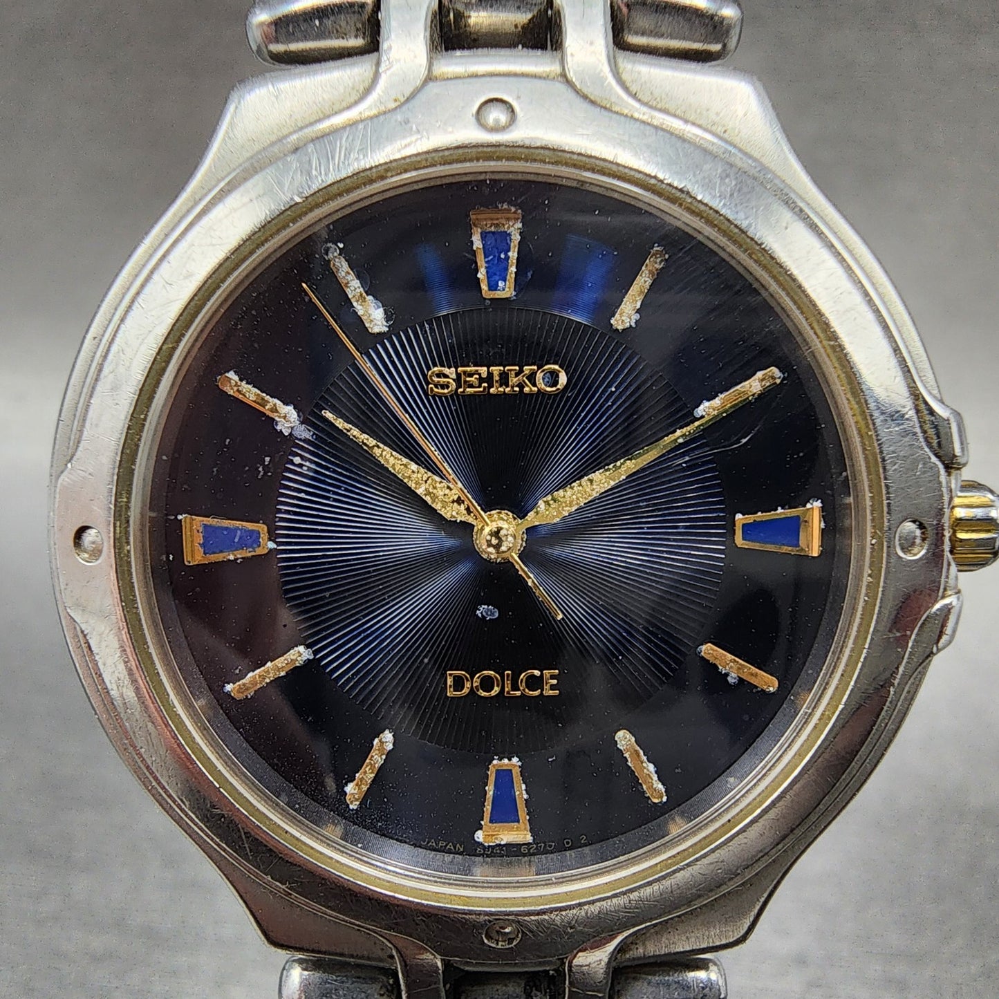 Seiko Dolce Watch Men 33mm Blue Dial Silver Tone Round 8J41-6150 New Battery