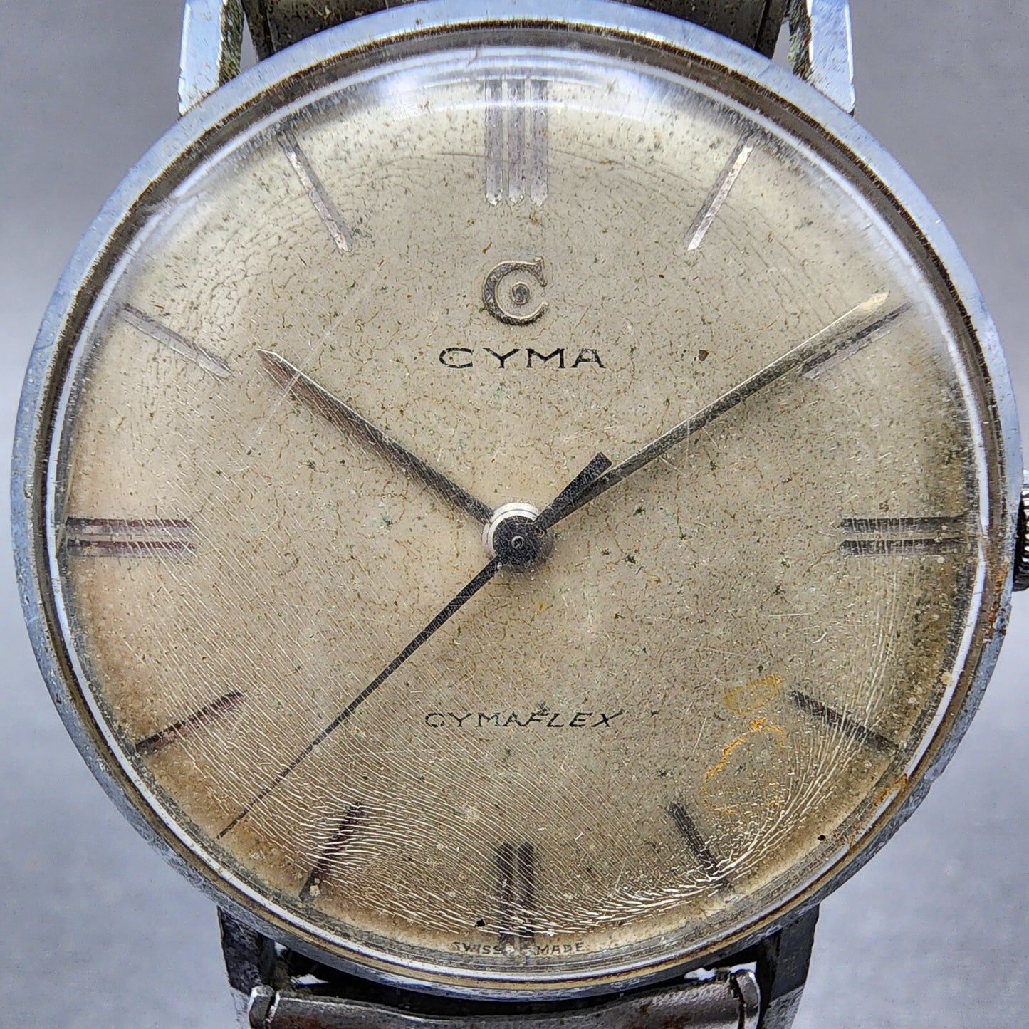 Cyma Cyamflex Watch Men 35mm Cream Dial Silver Tone Round Manual Wind PARTS