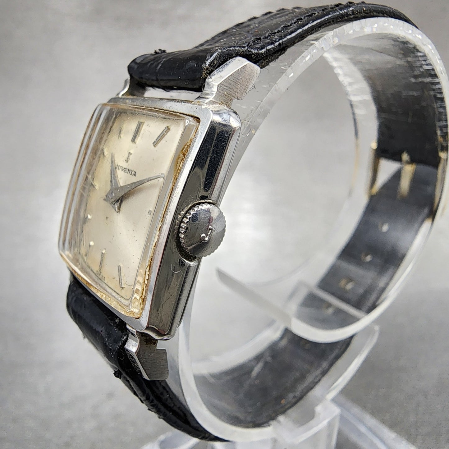 Juvenia Tank Watch Women 21mm Champagne Dial Silver Tone Rectangle Manual Wind