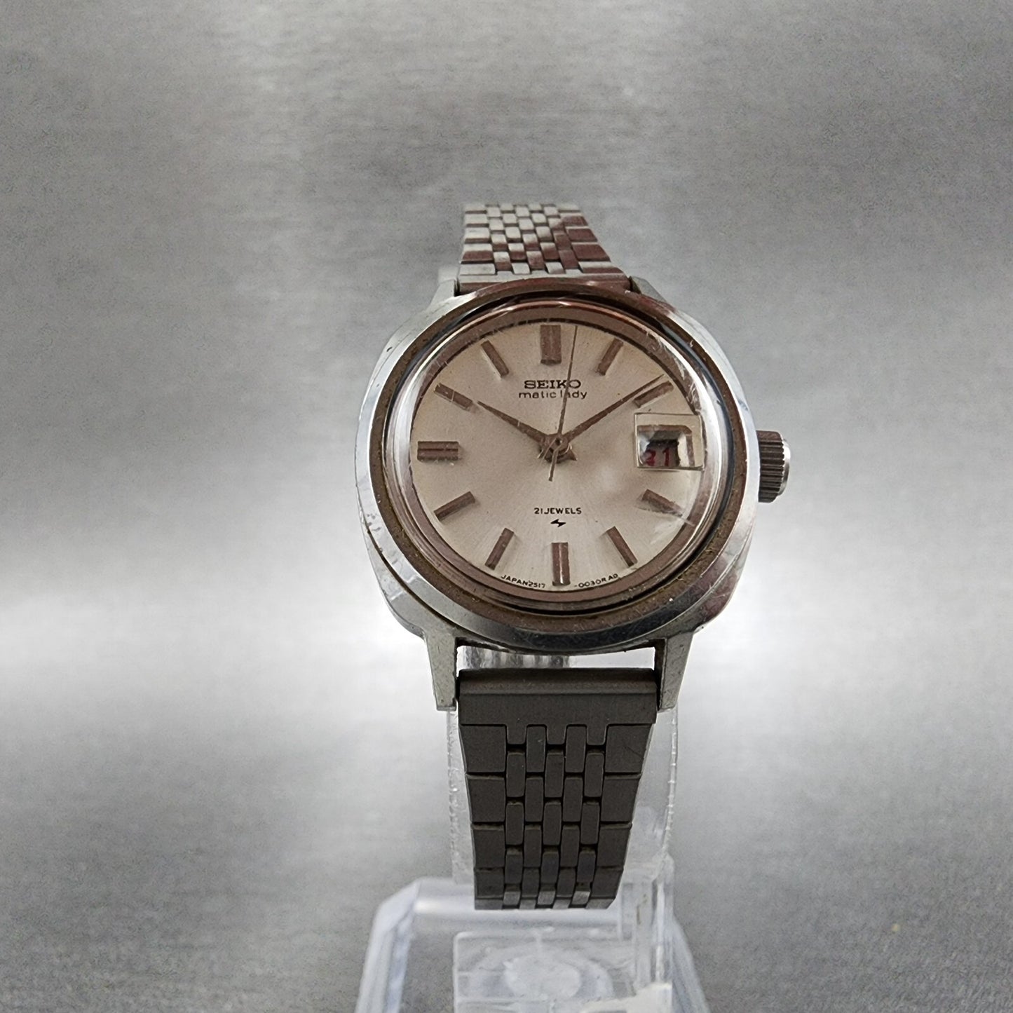 Seiko Maticlady Watch Women 24mm White Dial Steel Date 2517-3201 PARTS