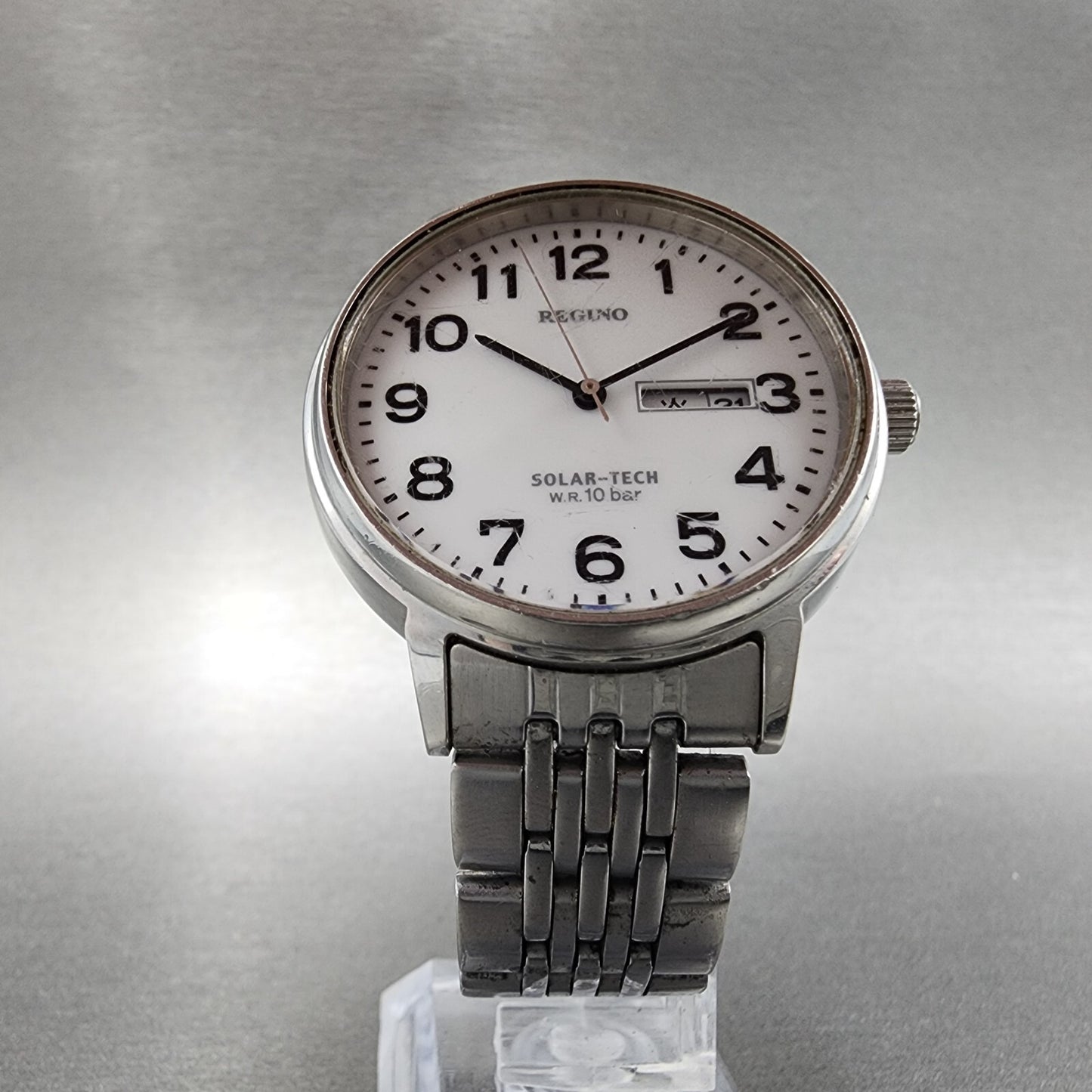 Citizen Reguno Solar Watch Men 38mm White Dial Steel Daydate E101-R005316 Runs