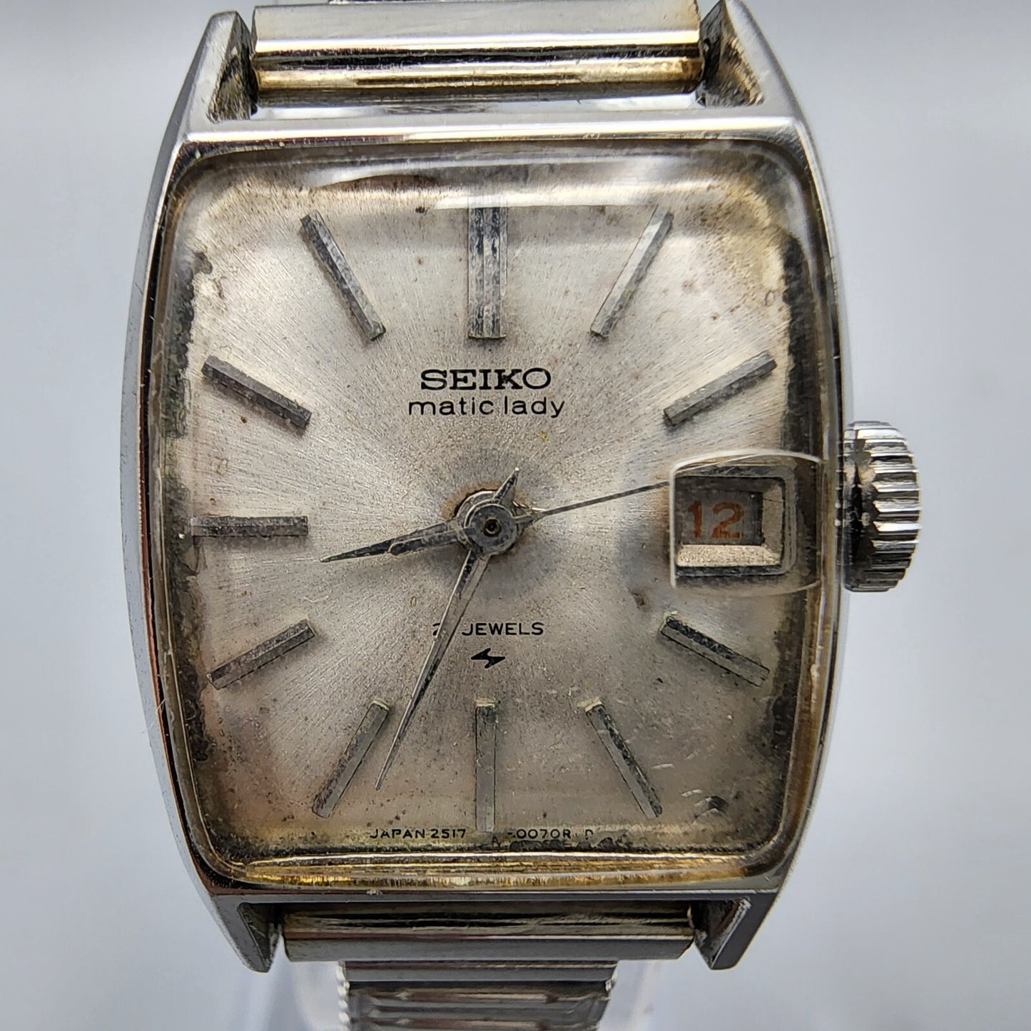 Vintage Seiko Matic lady Watch women Silver Tone White Dial Date21 Jewels Works