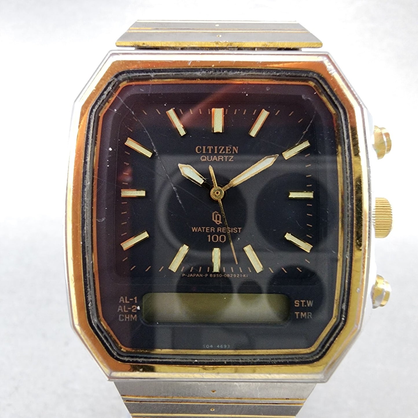 Citizen CQ Watch Men 32mm Black Dial Two Tone Analog Digital 8950-084985 PARTS