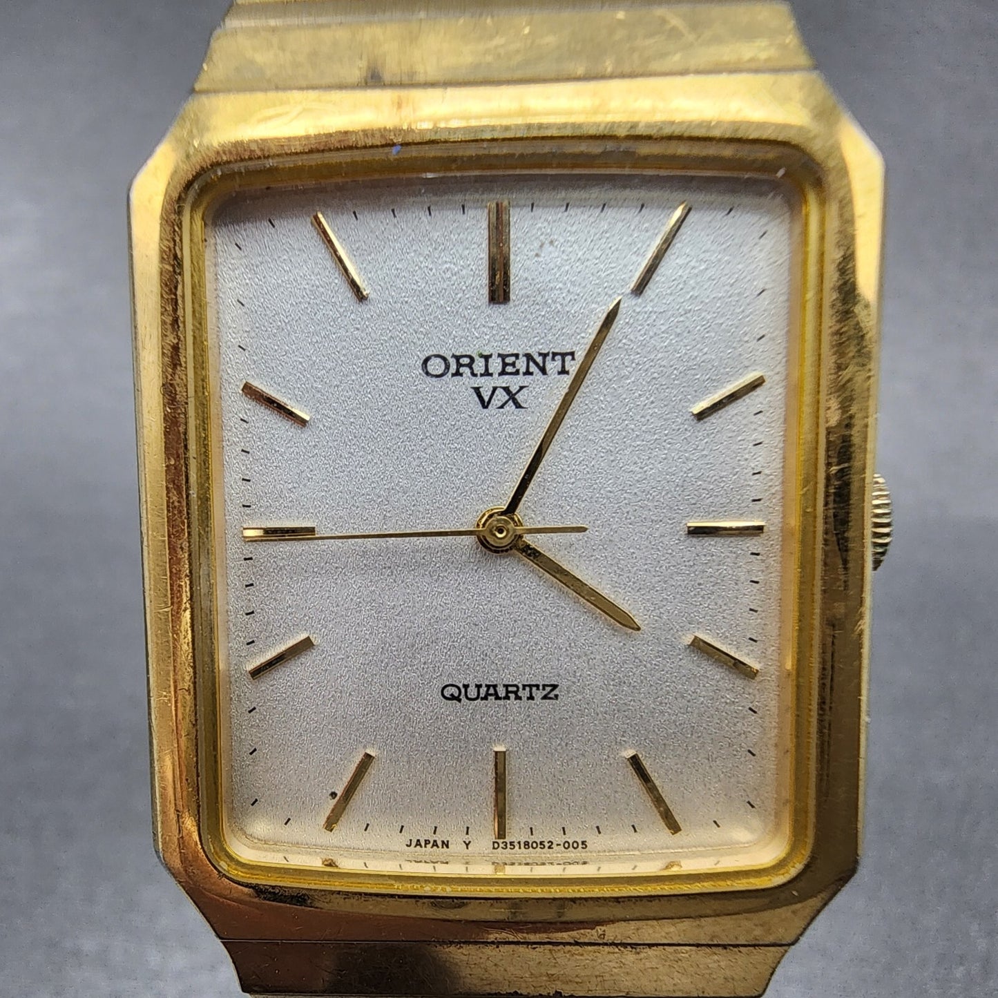 Orient VX Tank Watch Men 27mm Silver Dial Gold Tone Rectangle PARTS