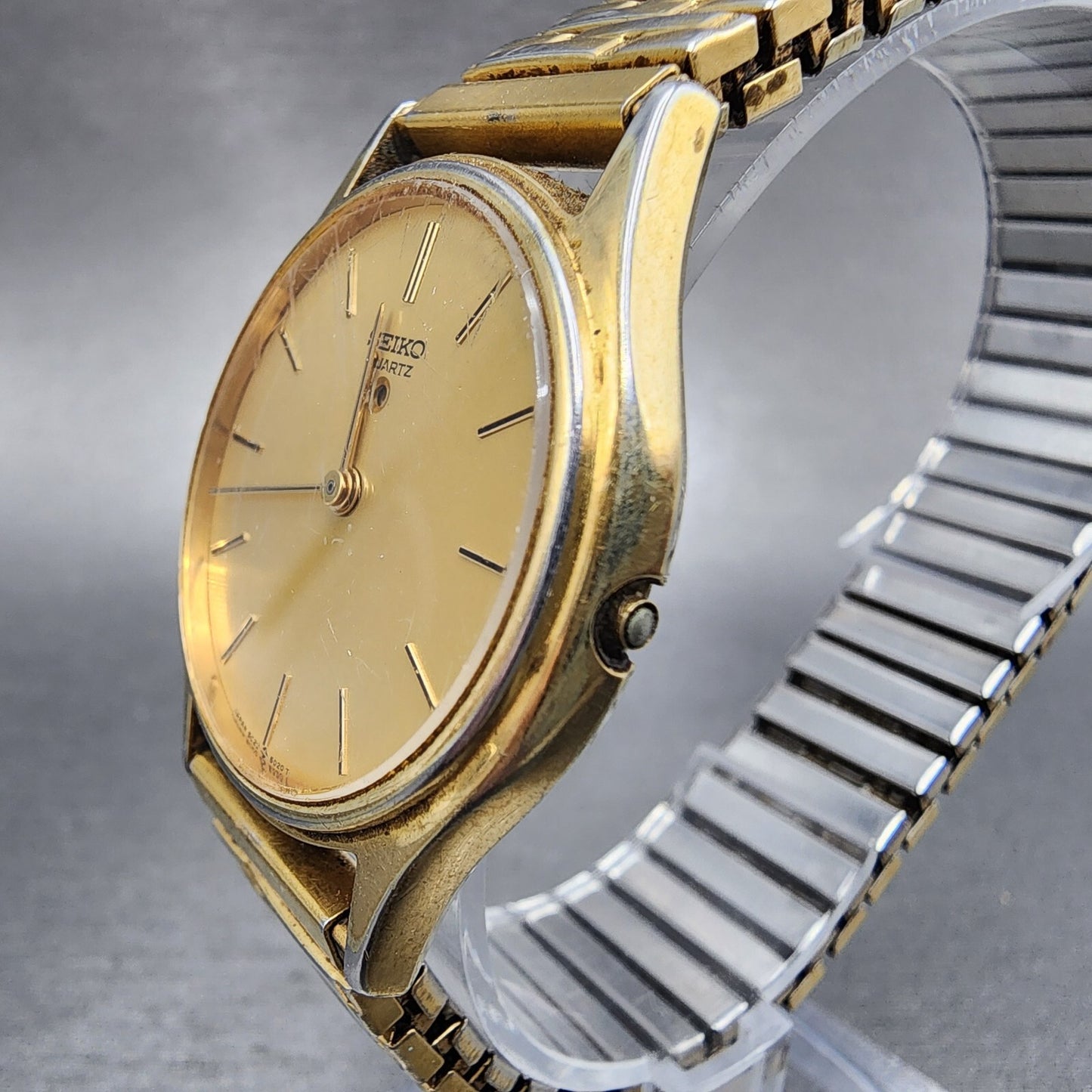 Seiko Alarm Watch Men 32mm Gold Dial Gold Tone Round READ!!!! 5C20-6009 New Batt