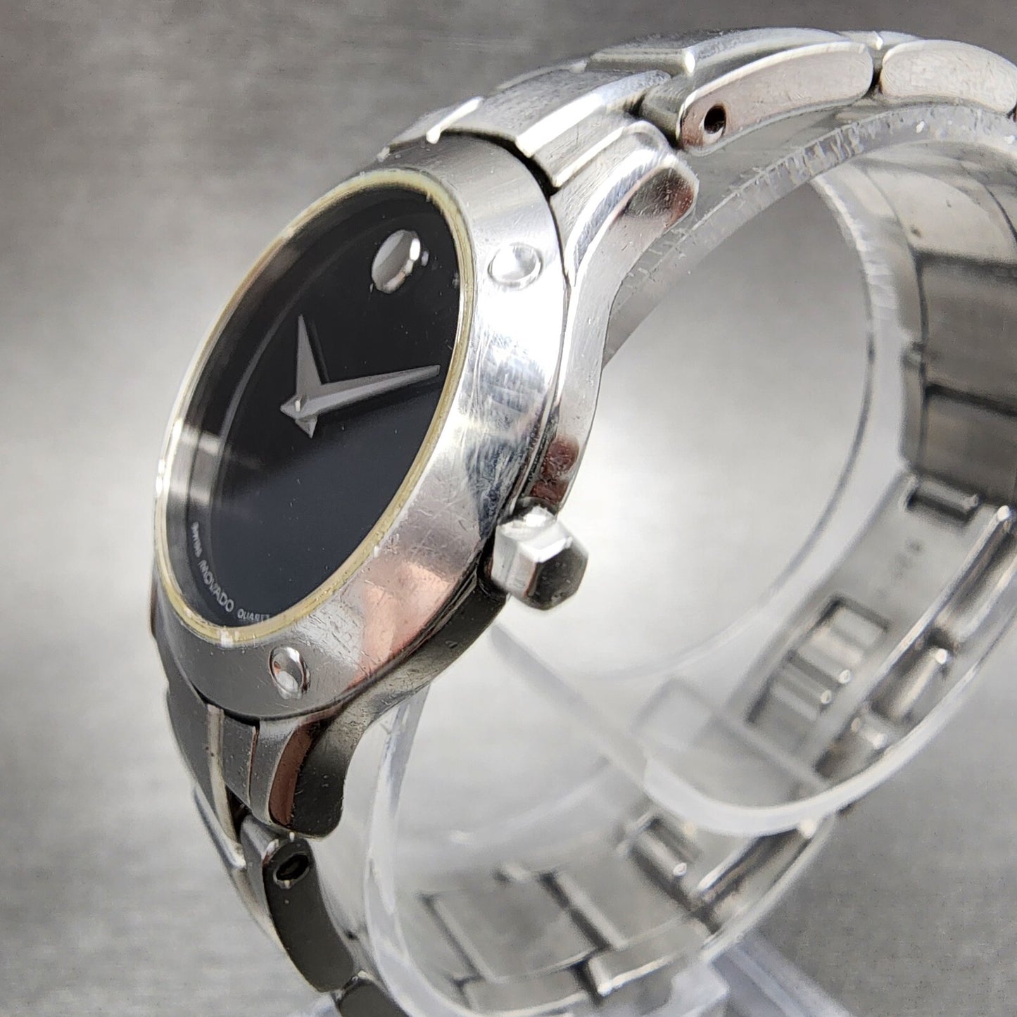 Movado Museum Watch Women 25mm Black Dial Stainless Steel Round New Battery