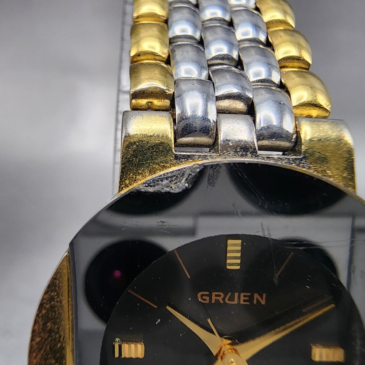 Gruen Watch Women 24mm Gray Dial Two Tone Round 200-Y481 New Battery