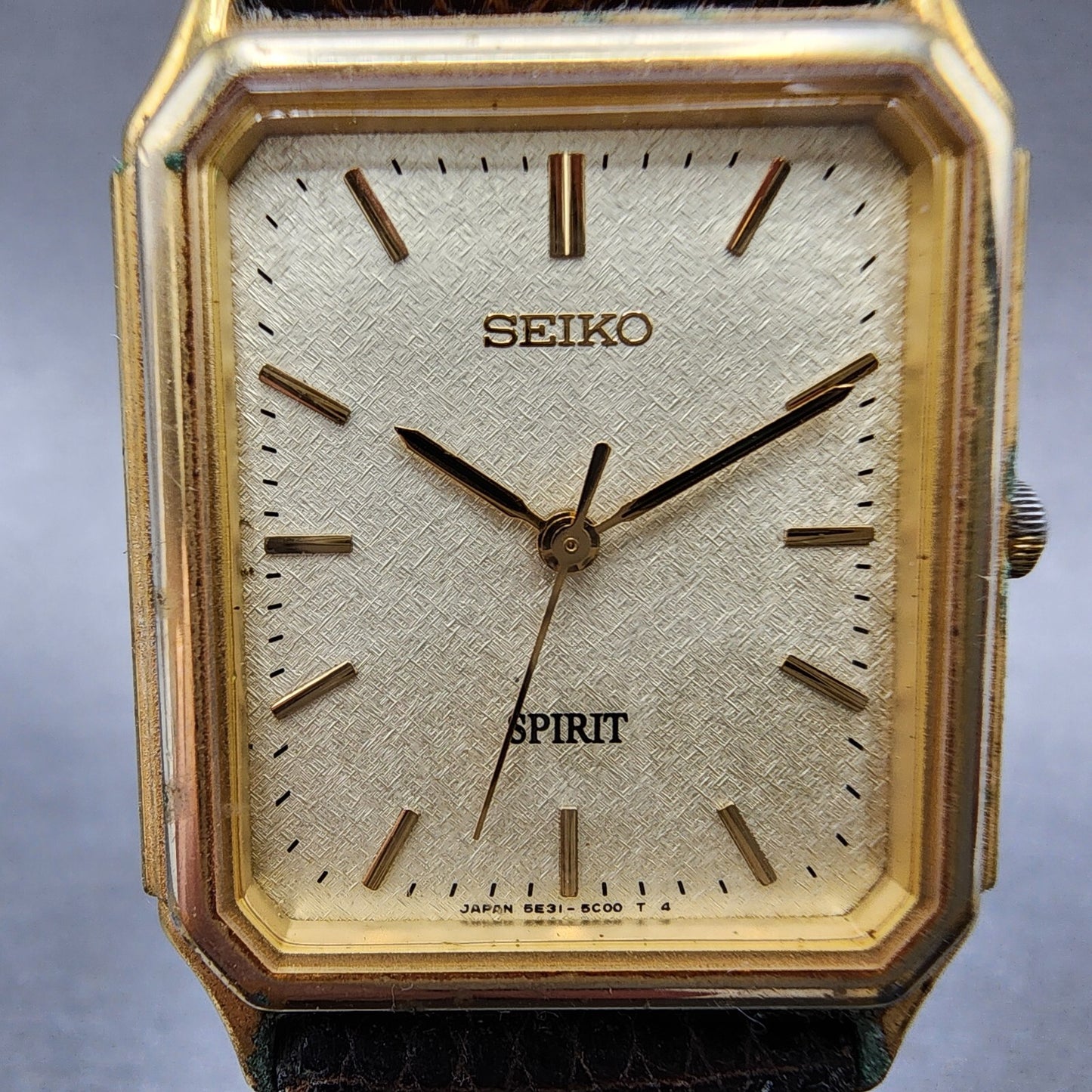 Seiko Spirit Tank Watch Men 26mm White Dial Gold Tone 5e31-5b60 New Battery