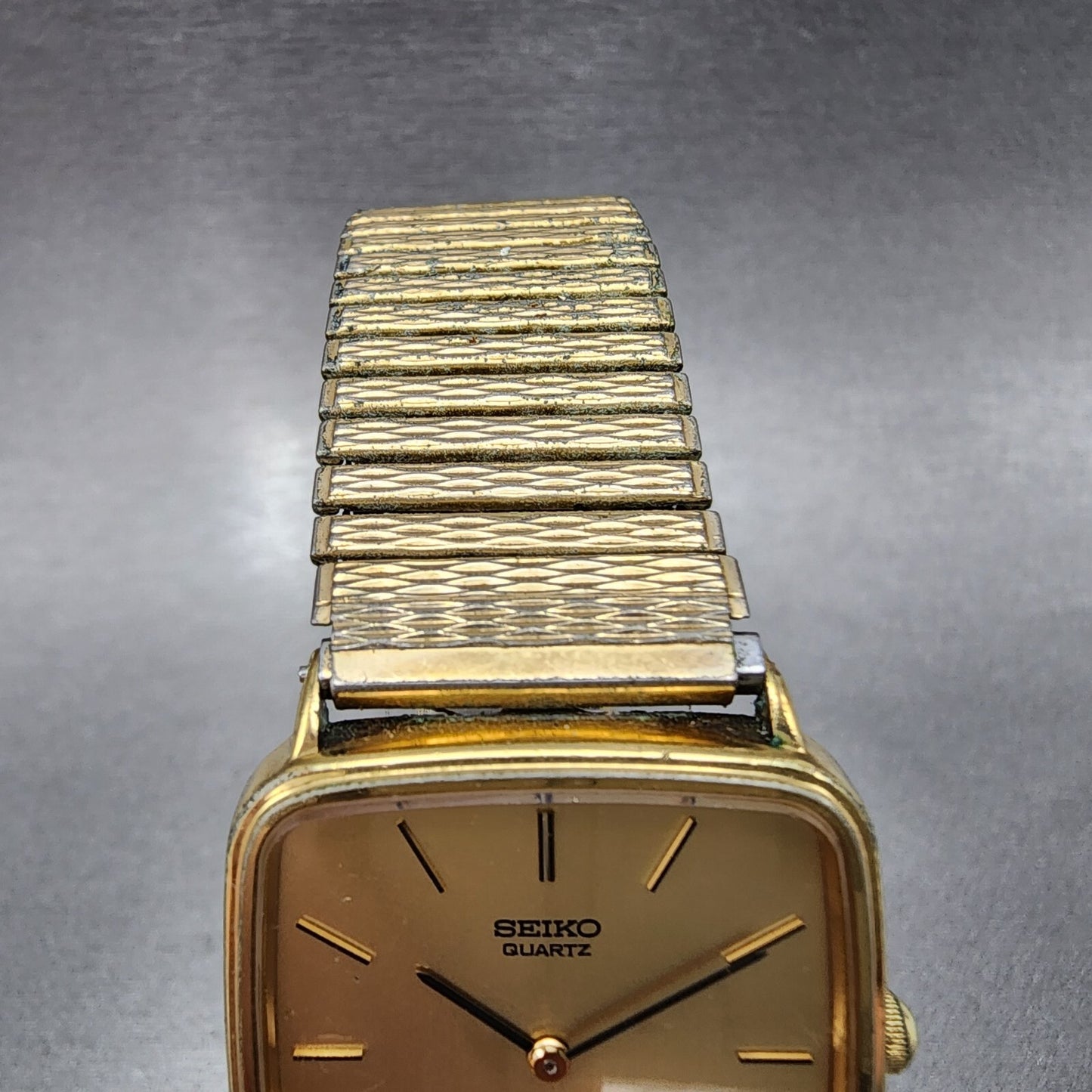 Seiko Watch Men 29mm Champagne Dial Gold Tone Square 7800-5239 New Battery