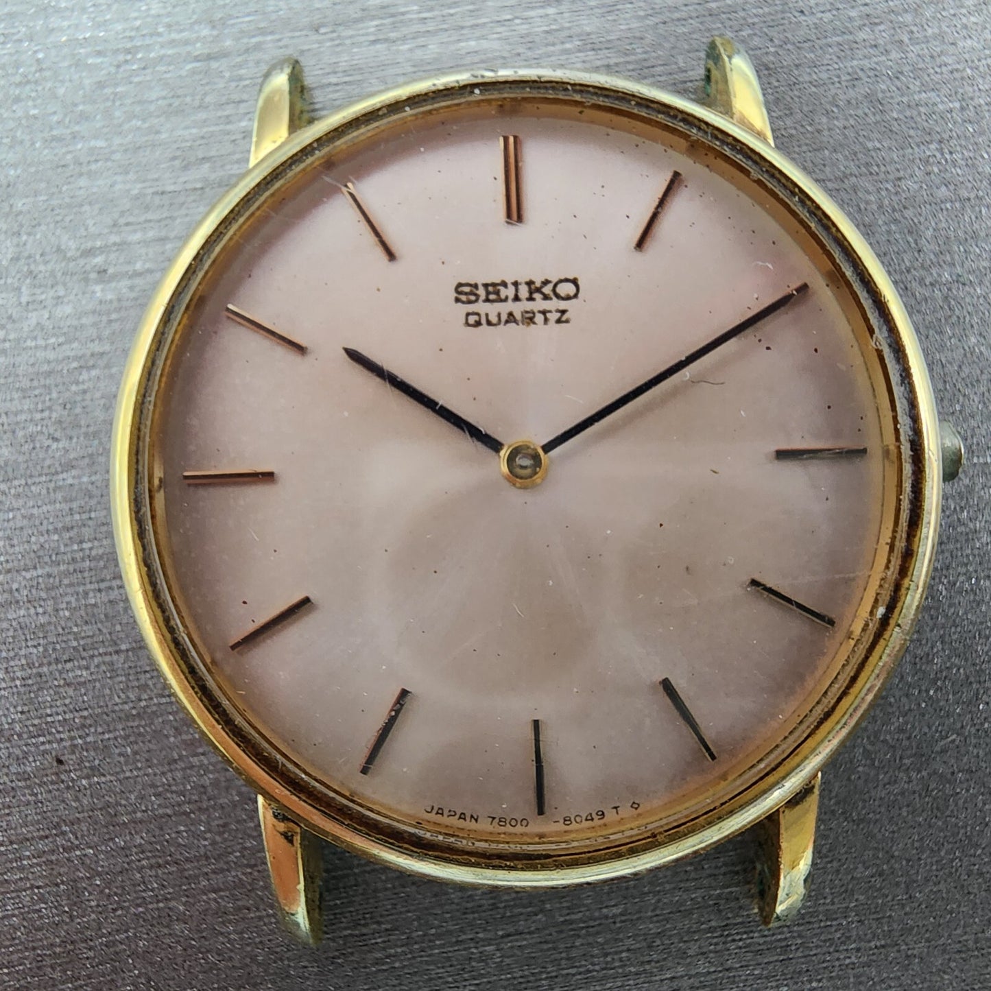 Seiko Watch Men 32mm Cream Dial Gold Tone Round 7800-8019 NO BAND New Battery