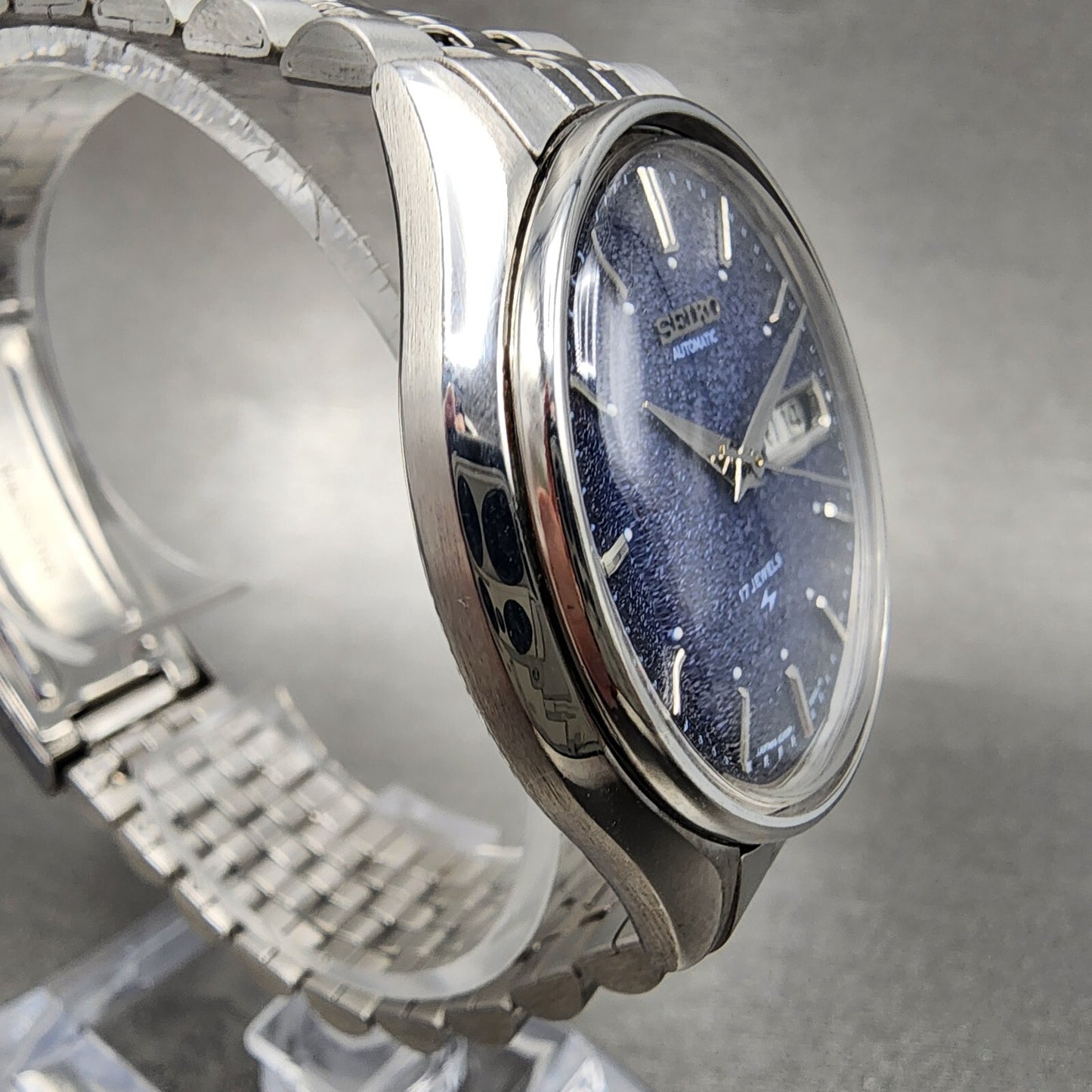 Seiko Automatic Watch Men 38mm Blue Texture Dial Steel Daydate 6309-601A Runs