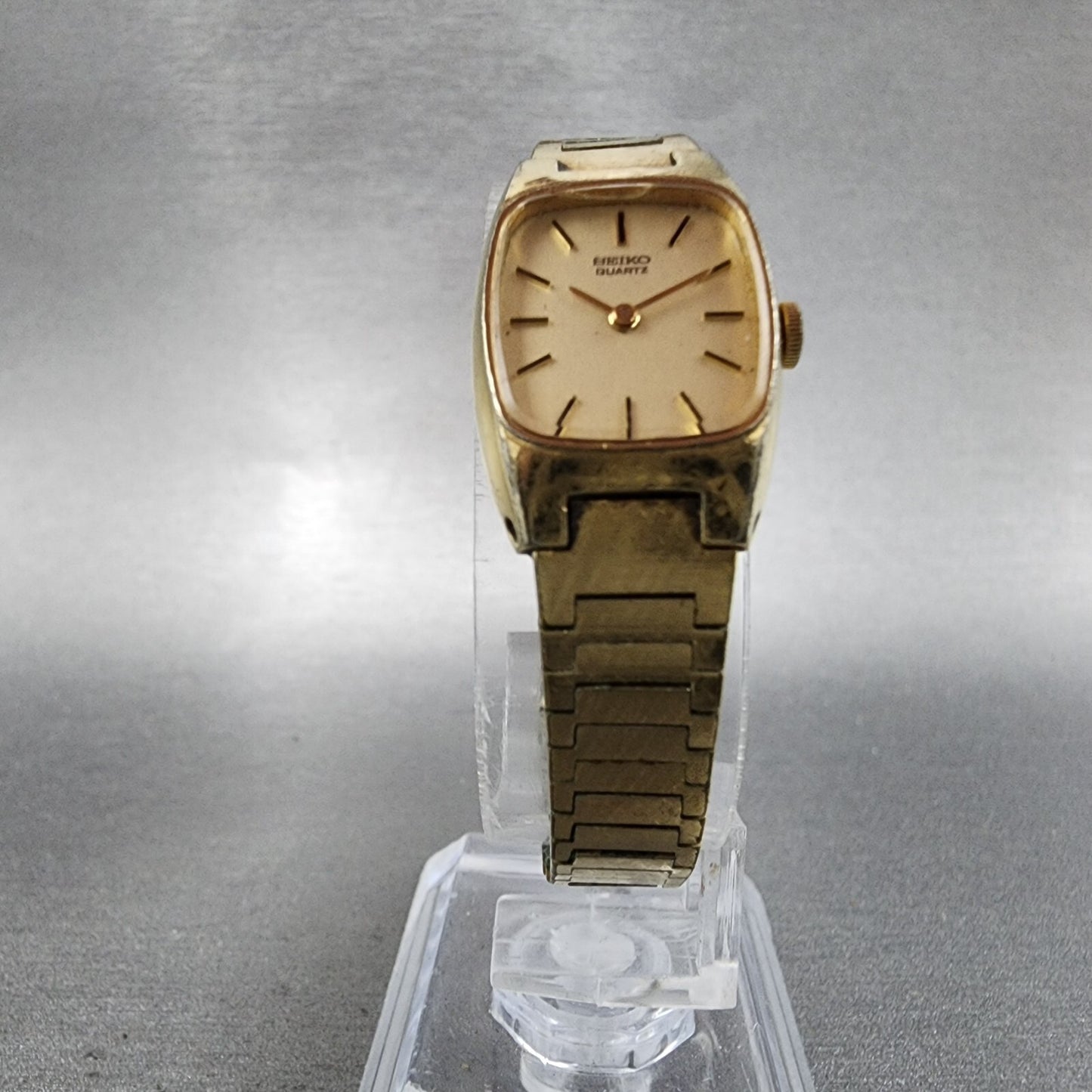 Seiko Watch Women 16mm Gold Dial Gold Tone Rectangle 16-5009 New Battery