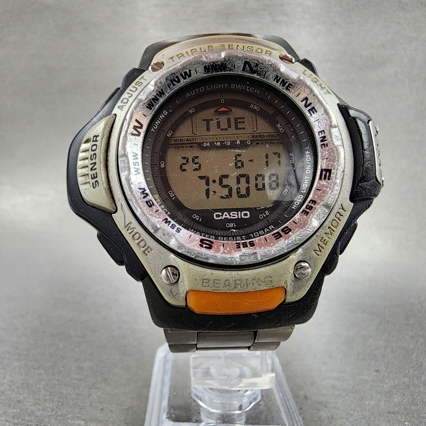 Casio ProTrek PRT-41 Watch Men 50mm Digital Black Tone Triple Sensor New Battery