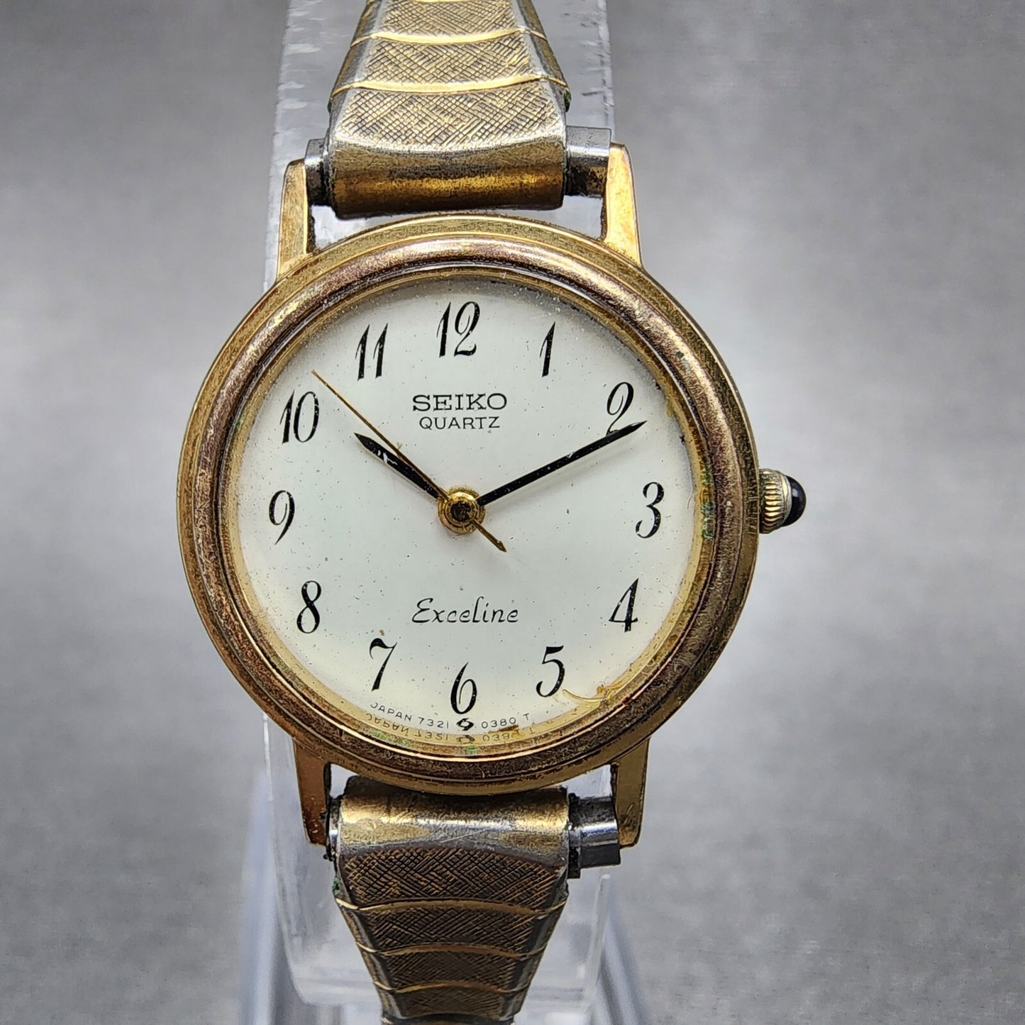 Seiko Exceline Watch Women 22mm White Dial Gold Tone Round 7321-0070 New Battery