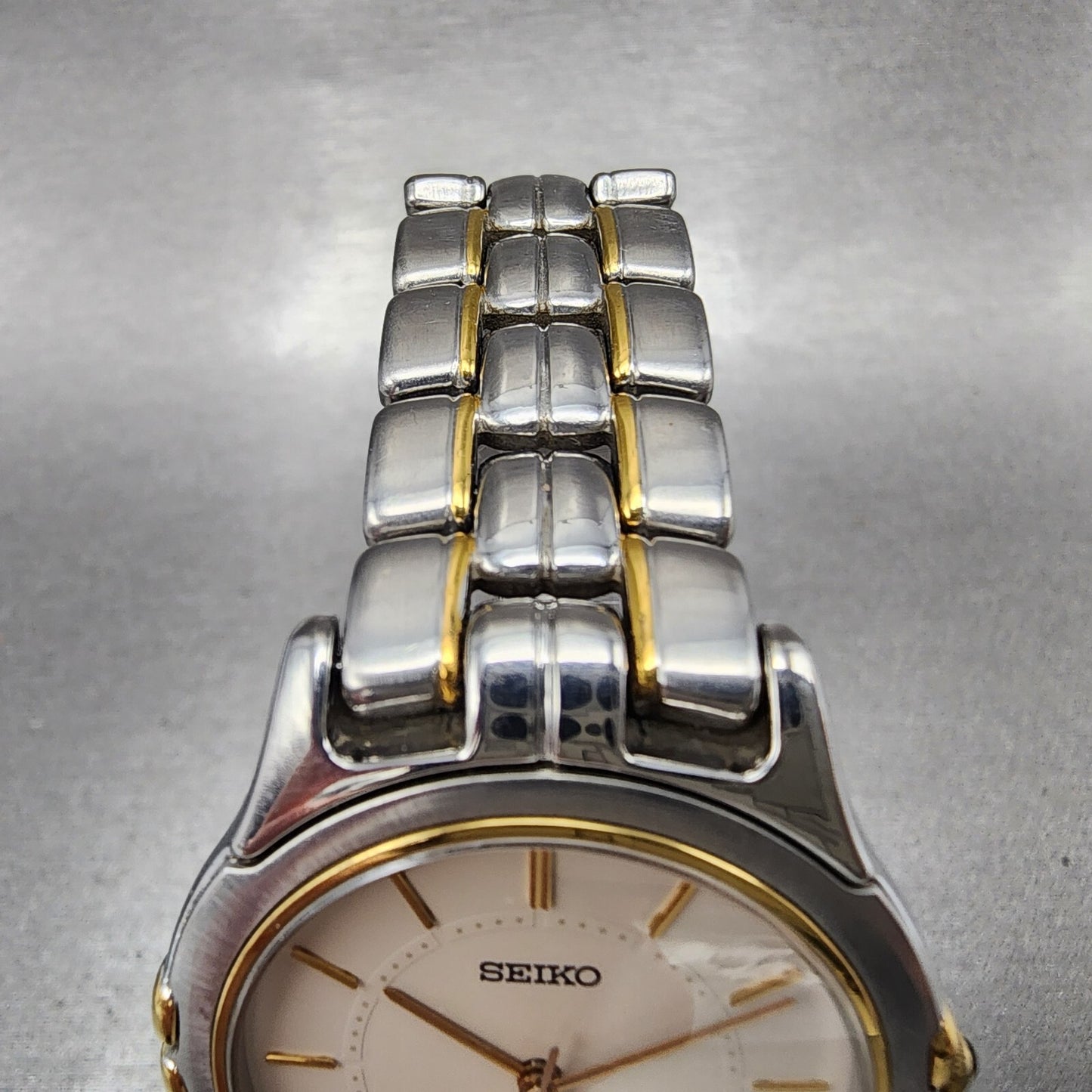 Seiko Dolce Watch Men 33mm Cream Dial Two Tone Round 5E31-600A New Battery
