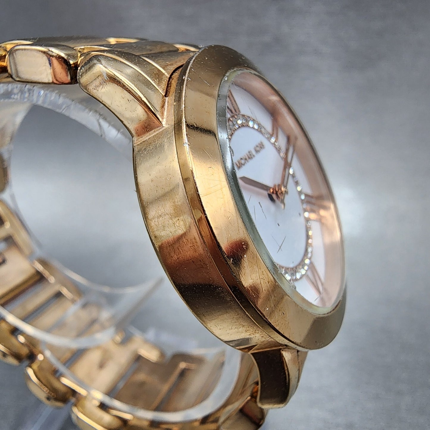 Michael Kors Watch Women 34mm White Dial Rose Gold Tone Round MK-3530 New Batt