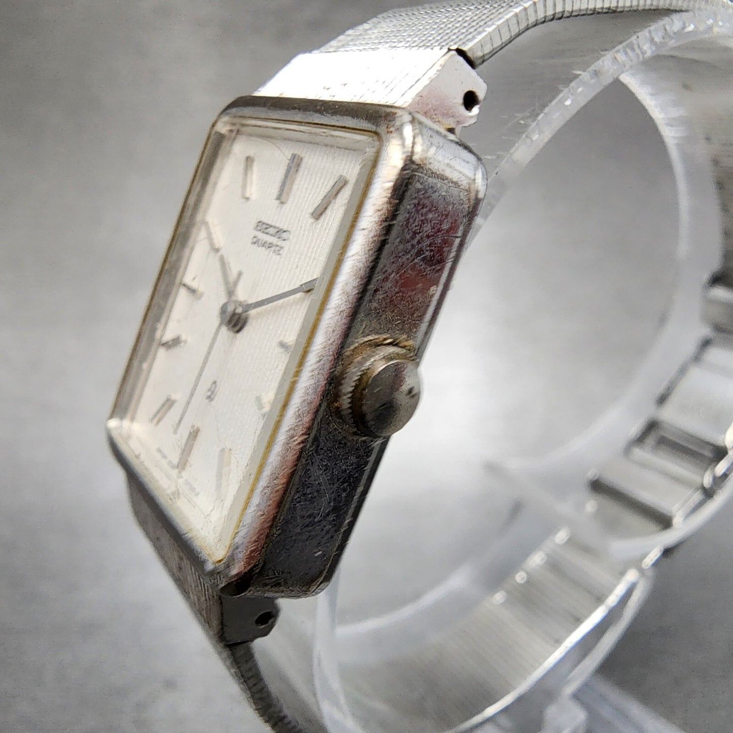 Seiko Tank Watch Women 20mm White Dial Silver Tone 2621-5200 New Battery