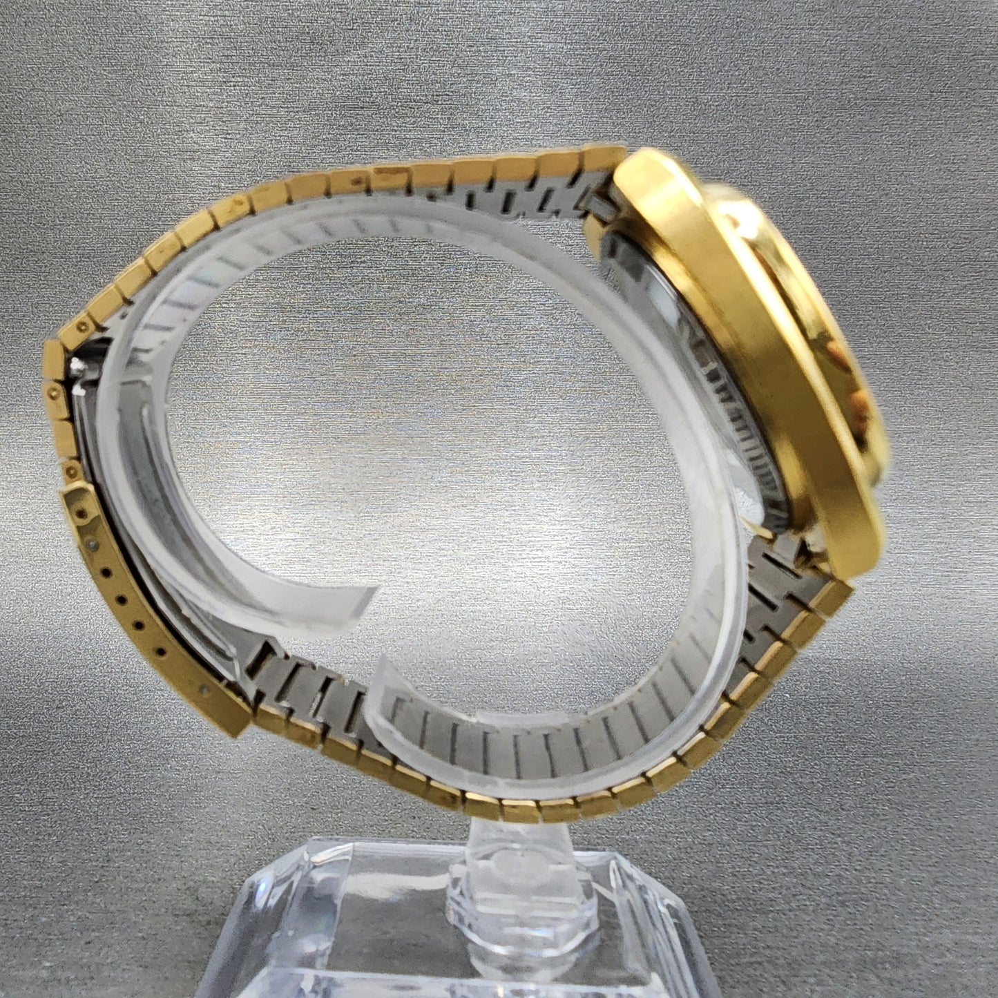 Bulova Automatic Watch Men 36mm Gold Dial Gold Tone Daydate TV Rectangle Runs