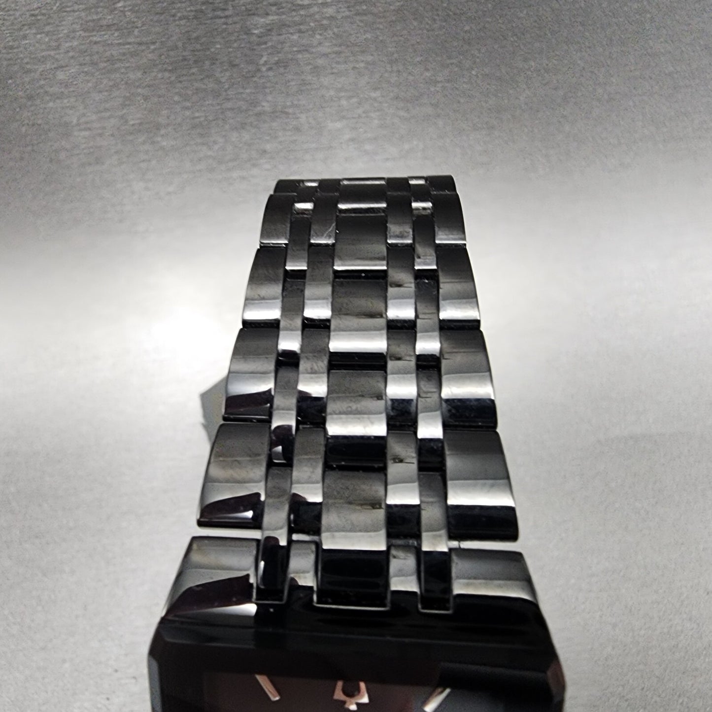 Bulova Quadra Watch Men 31mm Black Dial Black Tone Octagon 98D164 Bracelet