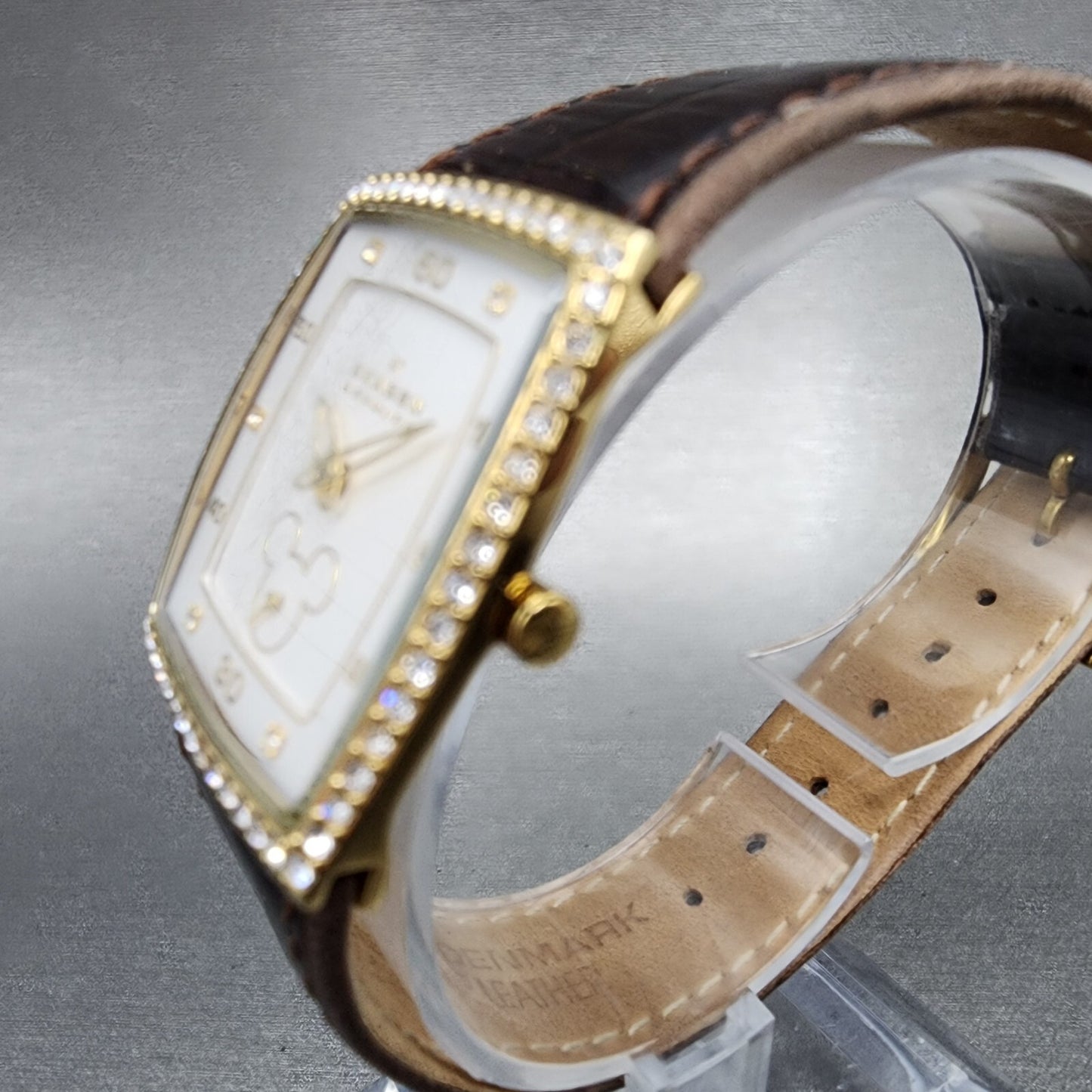 Skagen Mickey Mouse Watch Women 27mm White Dial Gold Tone Rectangle New Battery
