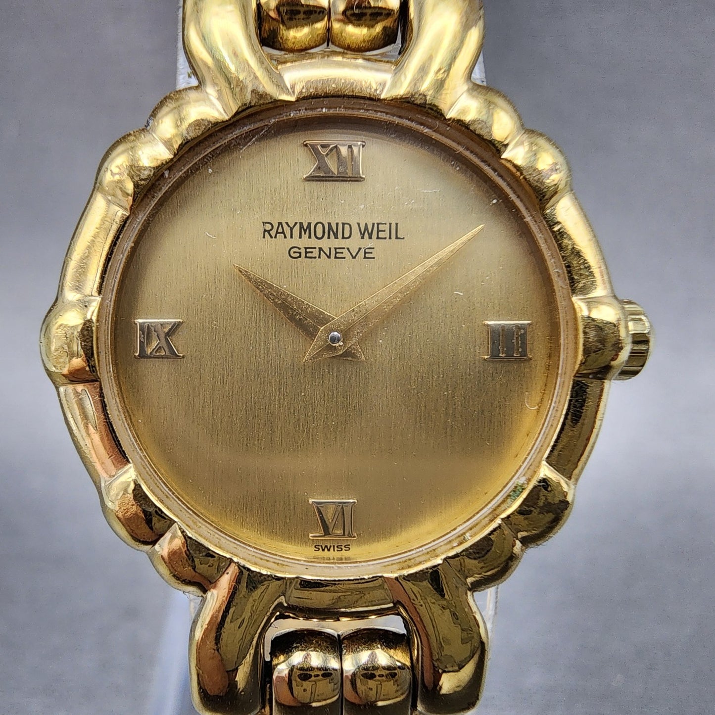 Raymond Weil Watch Women 24mm Gold Dial Gold Plated Round 3747 New Battery