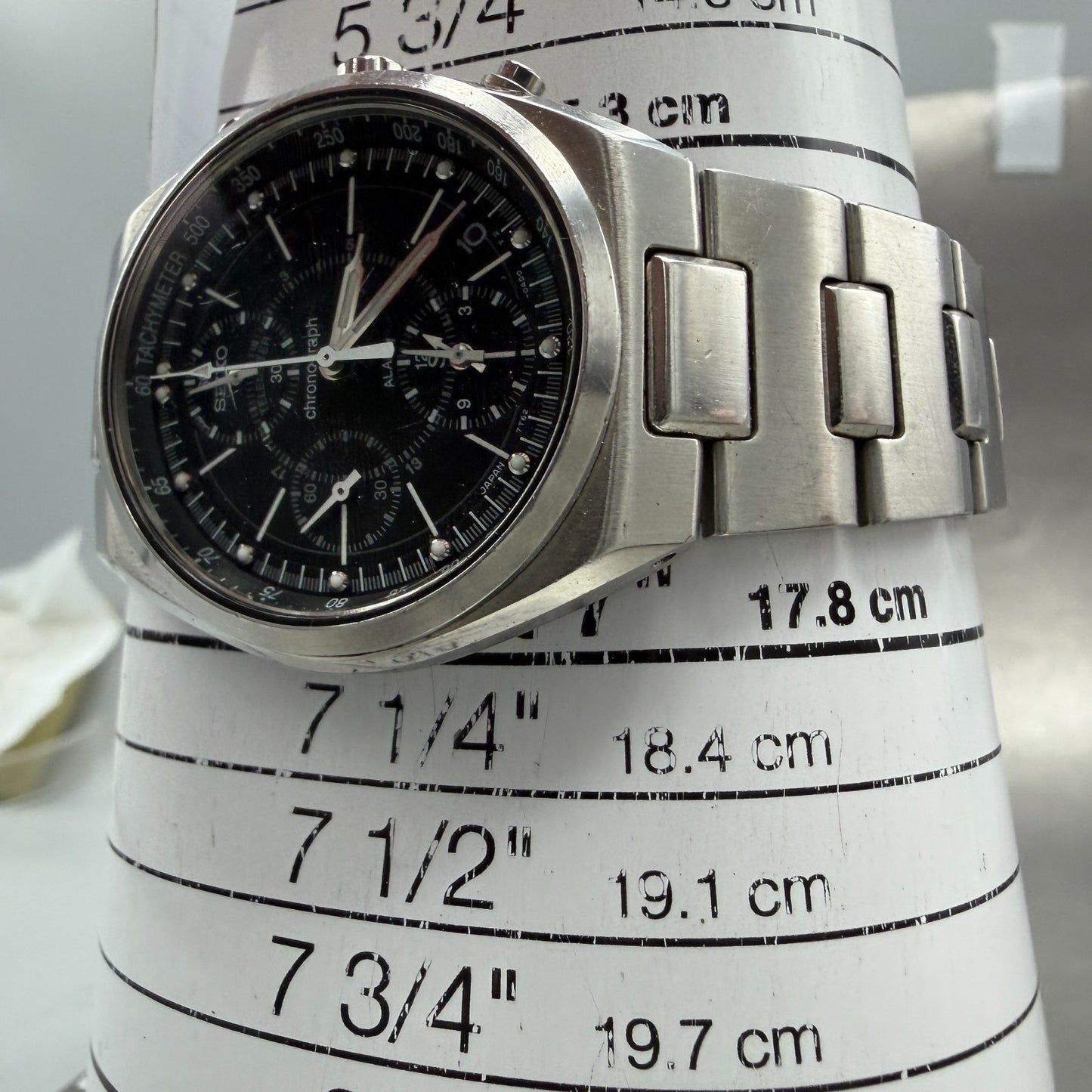 Seiko Chronograph Watch Men 36mm Black Dial Silver Tone Date 7T62-0AA0 PARTS11