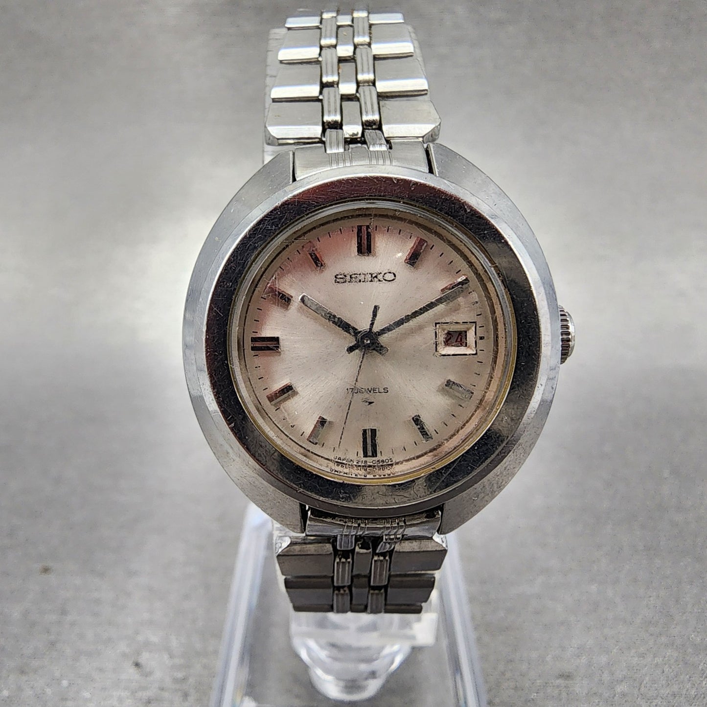 Seiko Watch Women 27mm Silver Dial Silver Tone Date Manual 2118-0400 Runs