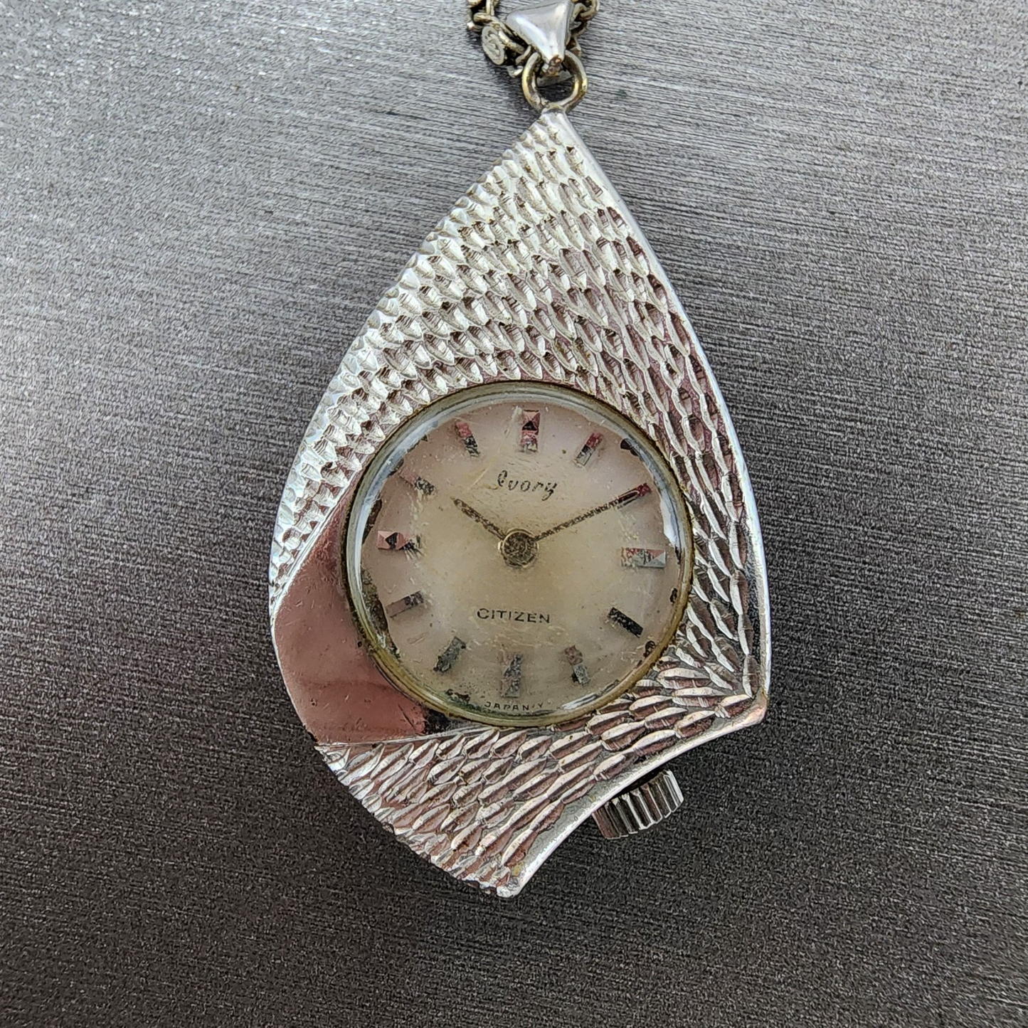 Citizen Ivory Pendent Watch Women White Dial Silver Tone Asymmetrical Manual Run