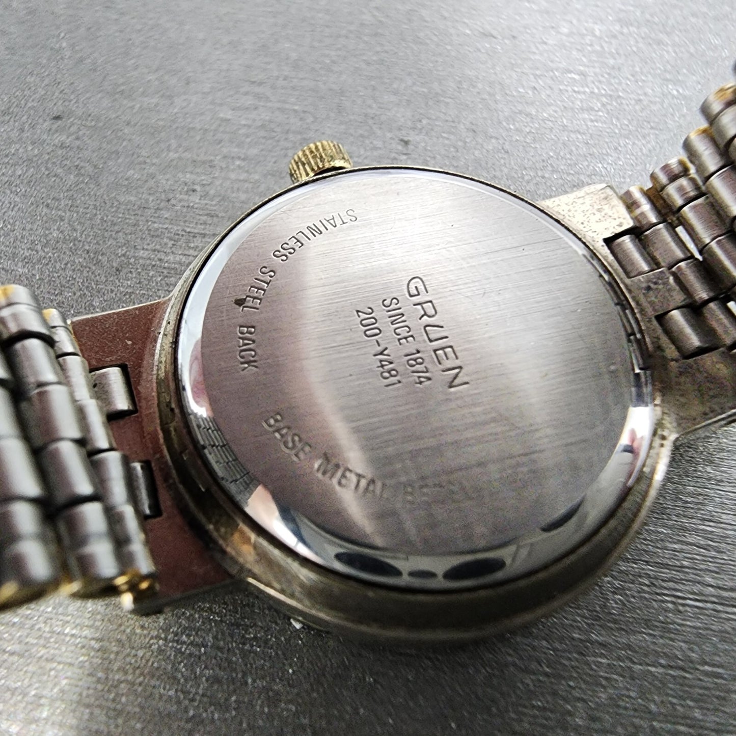 Gruen Watch Women 24mm Gray Dial Two Tone Round 200-Y481 New Battery
