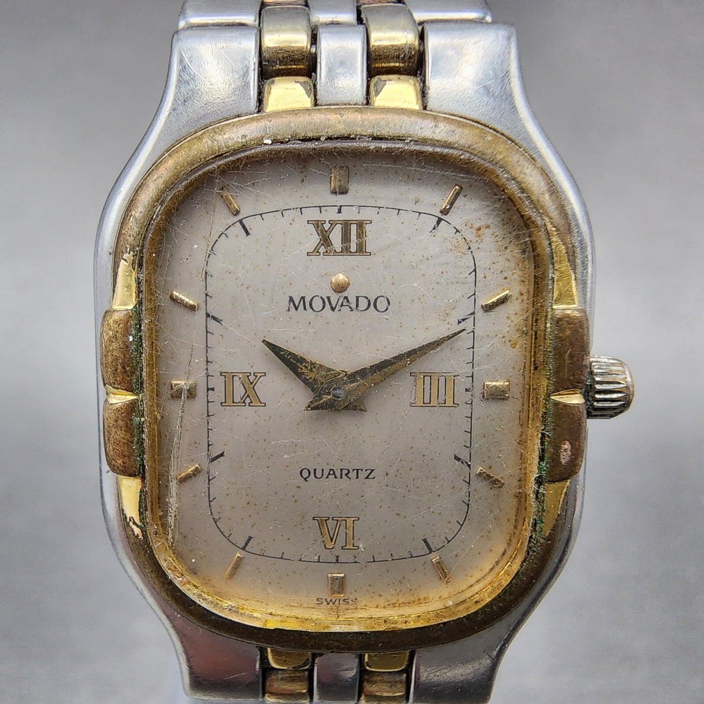 Movado Watch Women 21mm Silver Dial Two Tone Rectangle 88-25-427 PARTS