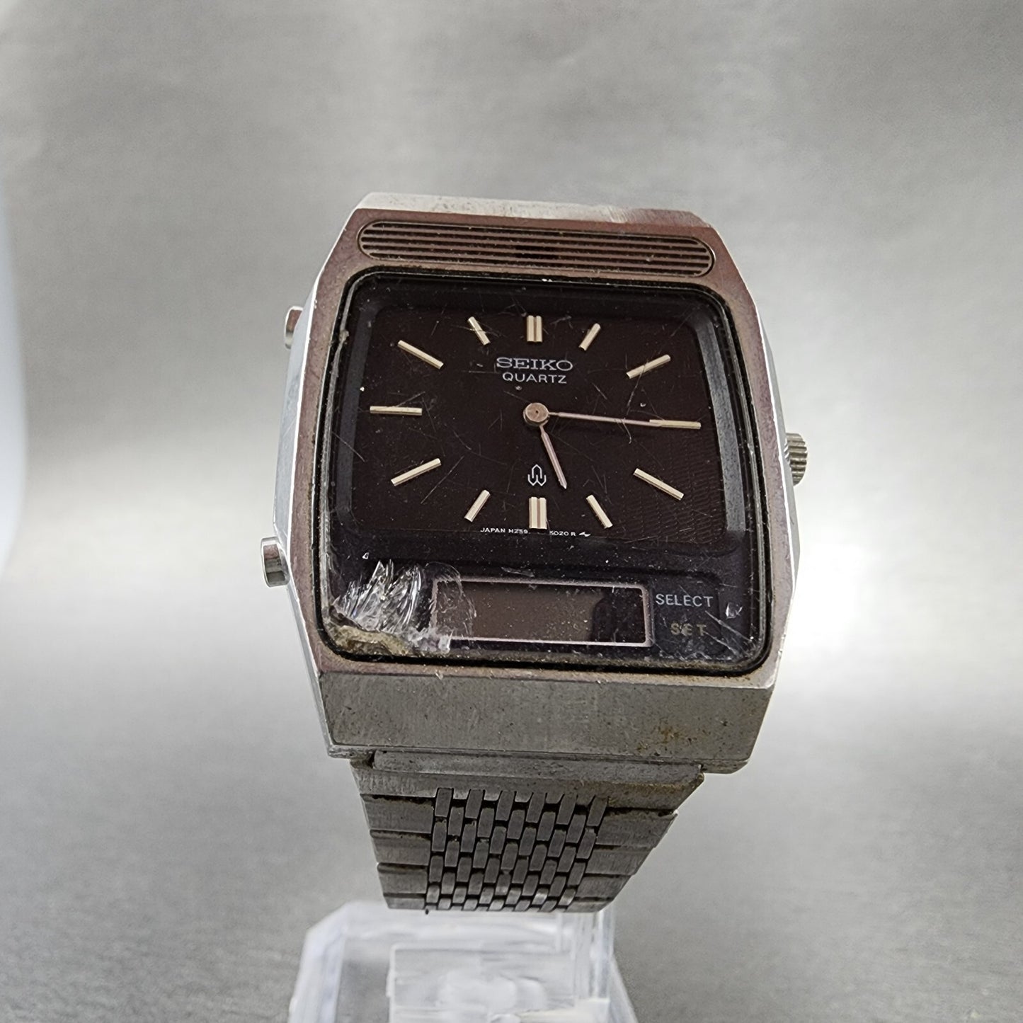 VTG Seiko Analog Digital Watch Men 32mm Black Dial Silver Tone H259-501A PARTS